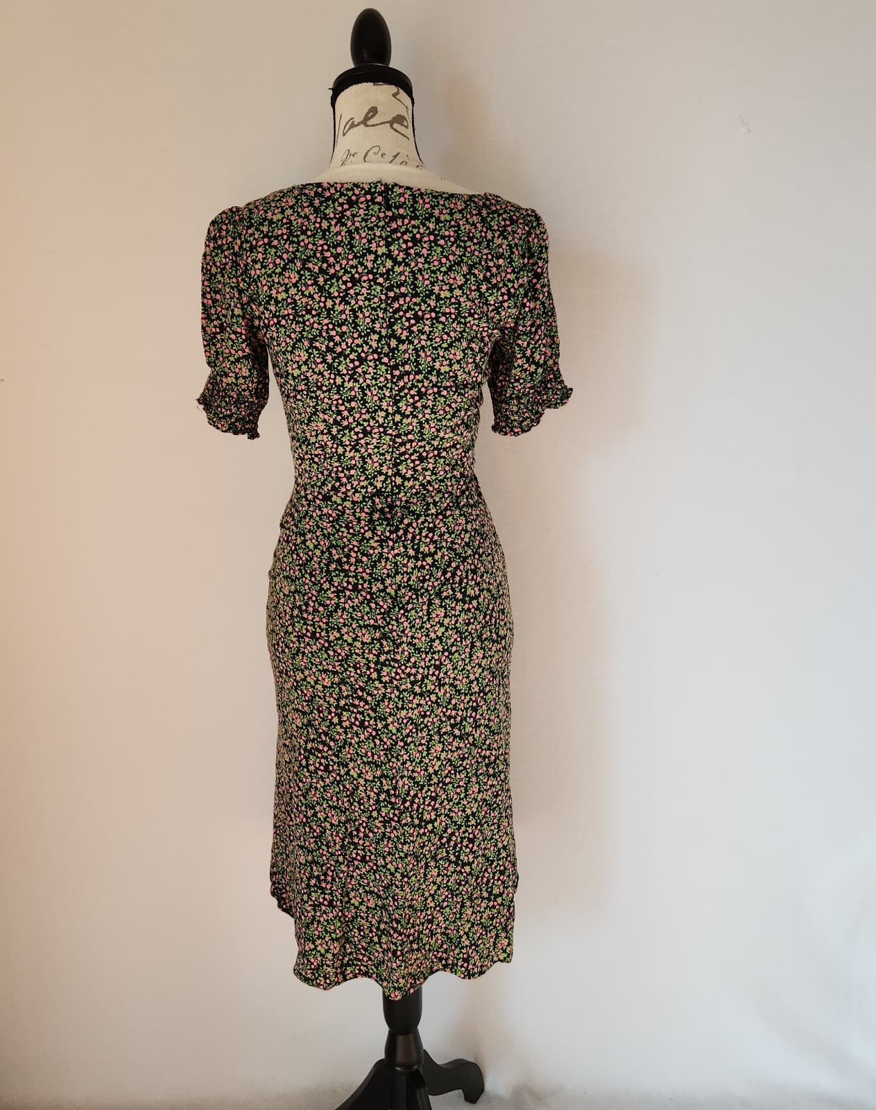 J.Crew Floral Smocked Sleeve Midi Sheath Dress Zip Lined Green Pink Women's 0 - Thumbnail 7