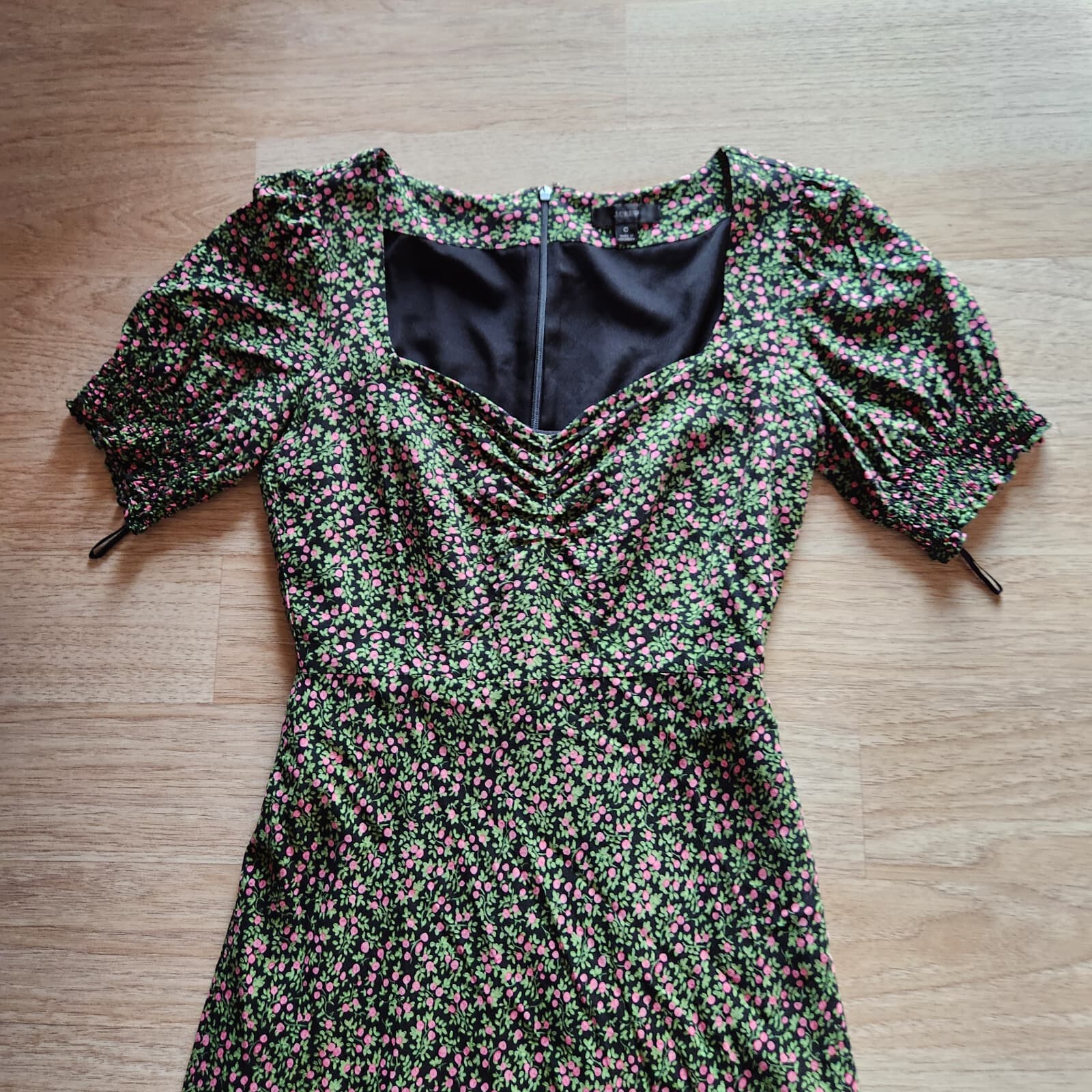 J.Crew Floral Smocked Sleeve Midi Sheath Dress Zip Lined Green Pink Women's 0 - Thumbnail 10
