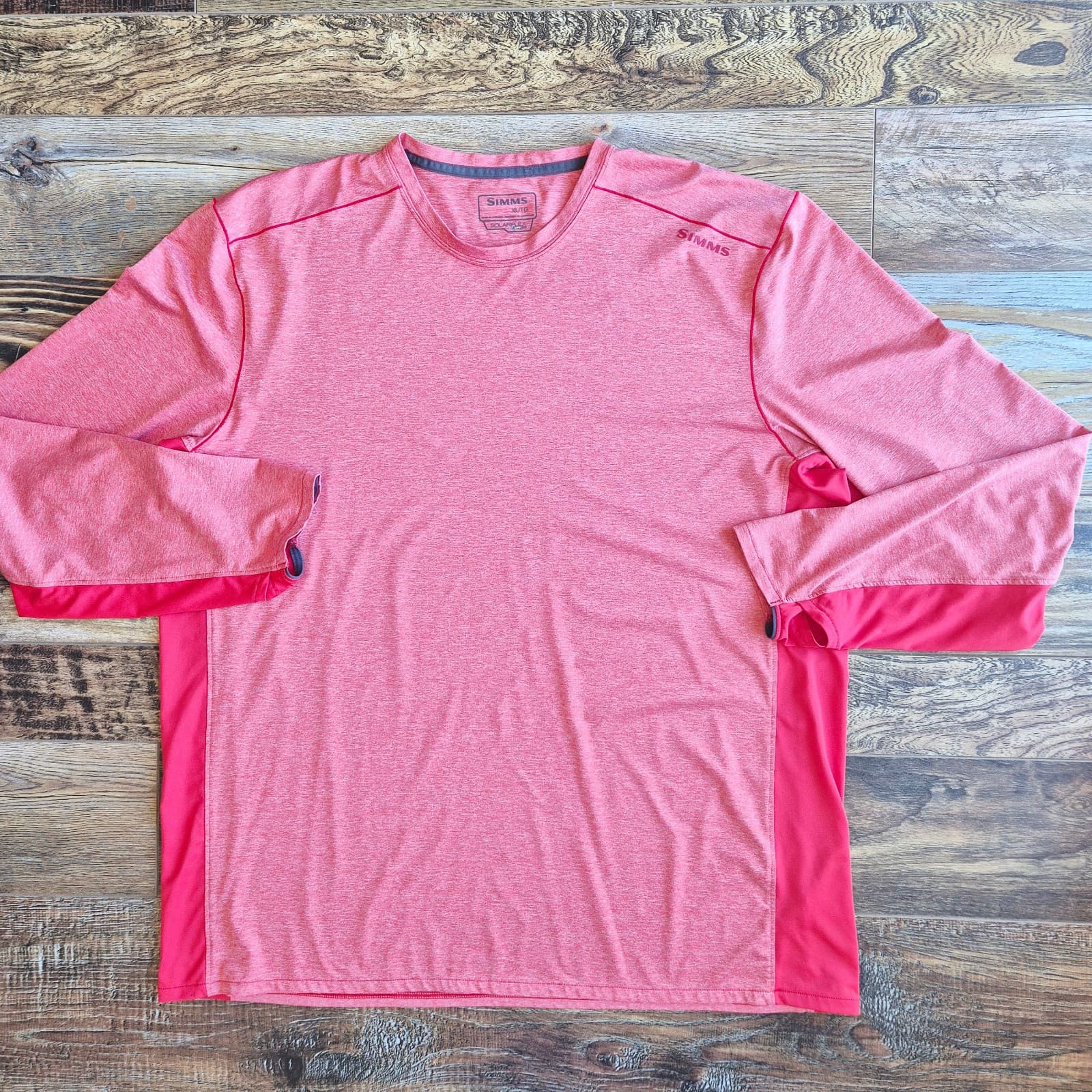 SIMMS SolarFlex UPF50 Fishing Outdoor Long Sleeve T-Shirt Crew Neck Red Men's XL - Thumbnail 2