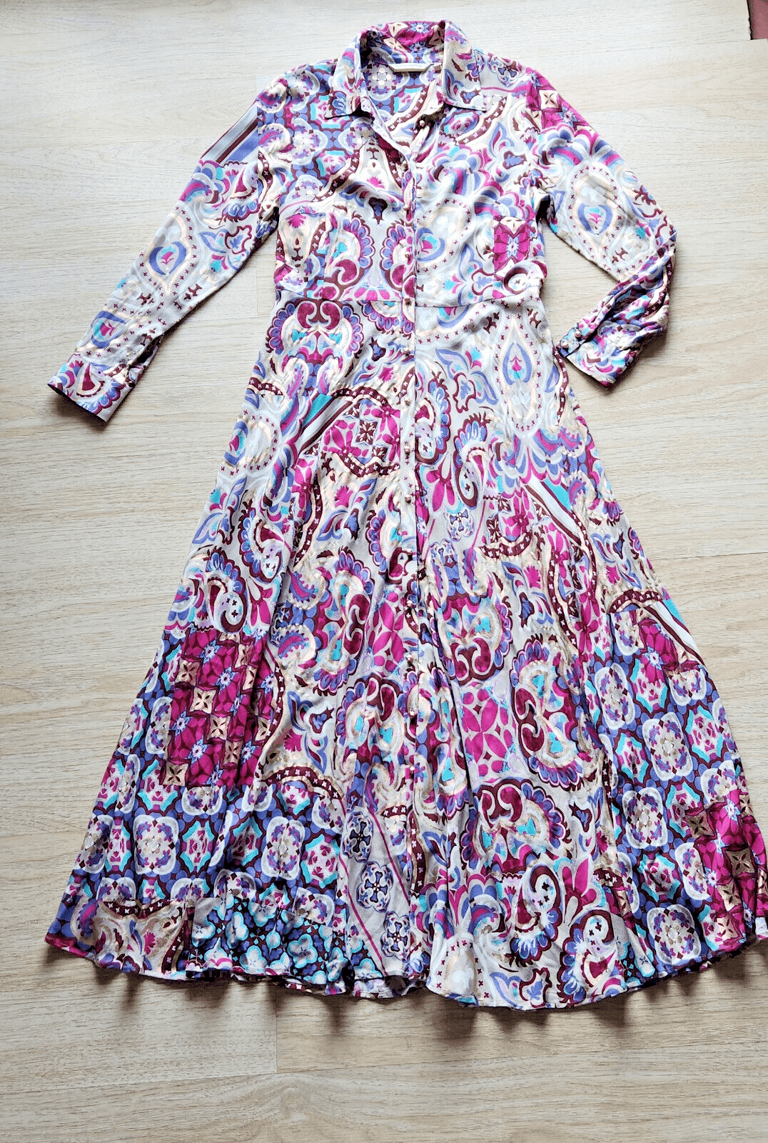 Soft Surroundings Palermo Soho Maxi Shirt Dress Long Sleeve Festoon Fuchsia XS - Thumbnail 2