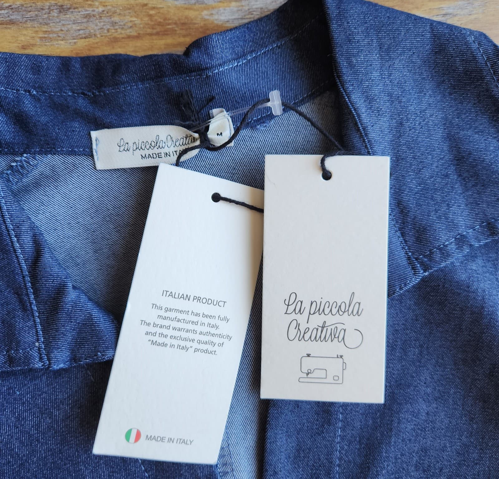 NWT La Piccola Creative Made in Italy Blue Denim Maxi Dress Ruch Sleeveless Sz.M - Thumbnail 7