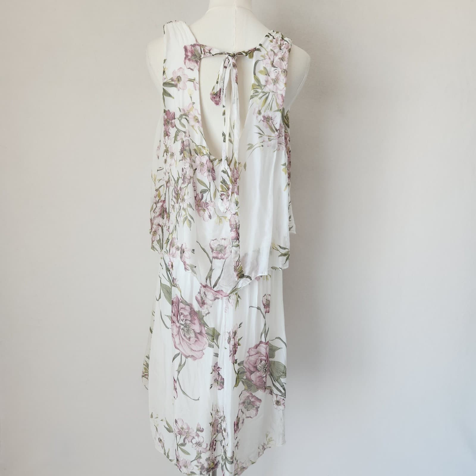 NWT Tempo Paris XL Floral Silk Blend Chiffon Layered Mini Dress Sleeveless White - Thumbnail 4