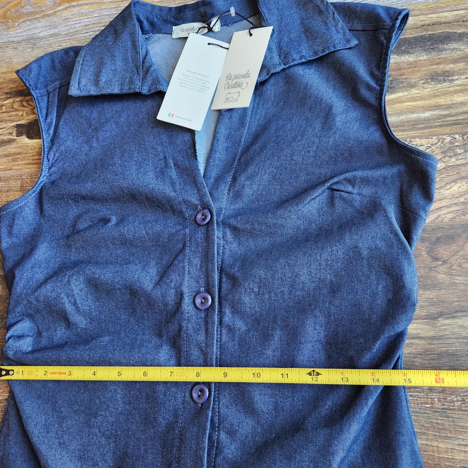 NWT La Piccola Creative Made in Italy Blue Denim Maxi Dress Ruch Sleeveless Sz.M - Thumbnail 10