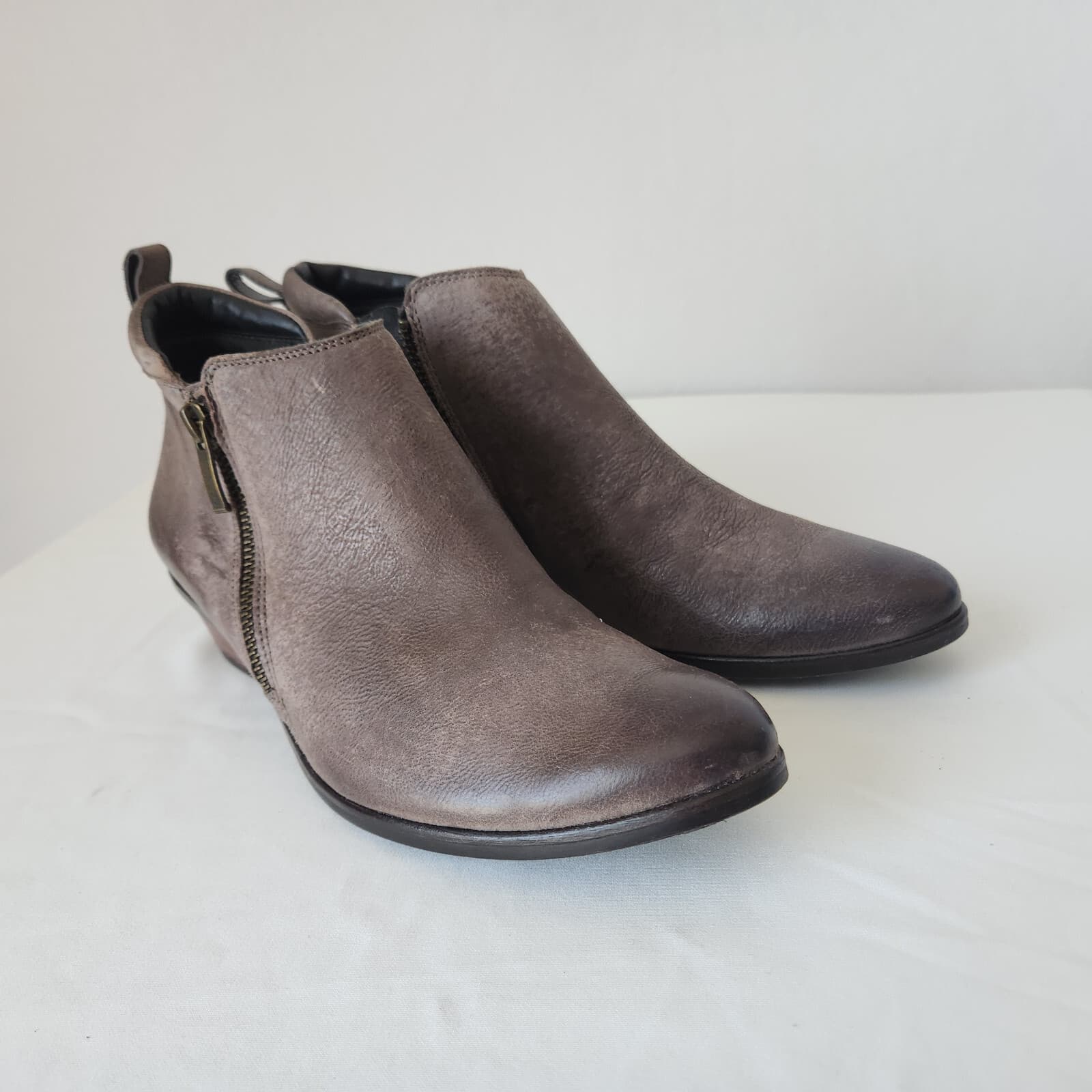 Paul Green Munchen Austria Jillian Leather Dual Zipper Ankle Boots Brown US8.5 - Thumbnail 2