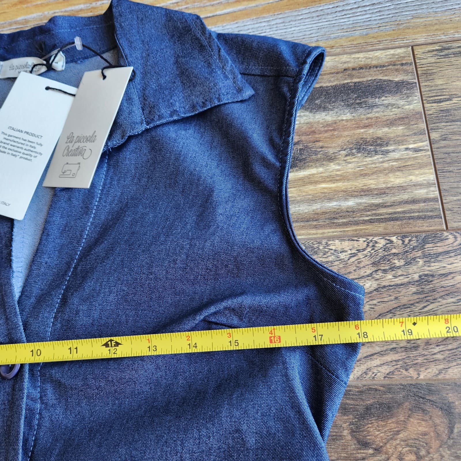 NWT La Piccola Creative Made in Italy Blue Denim Maxi Dress Ruch Sleeveless Sz.M - Thumbnail 9