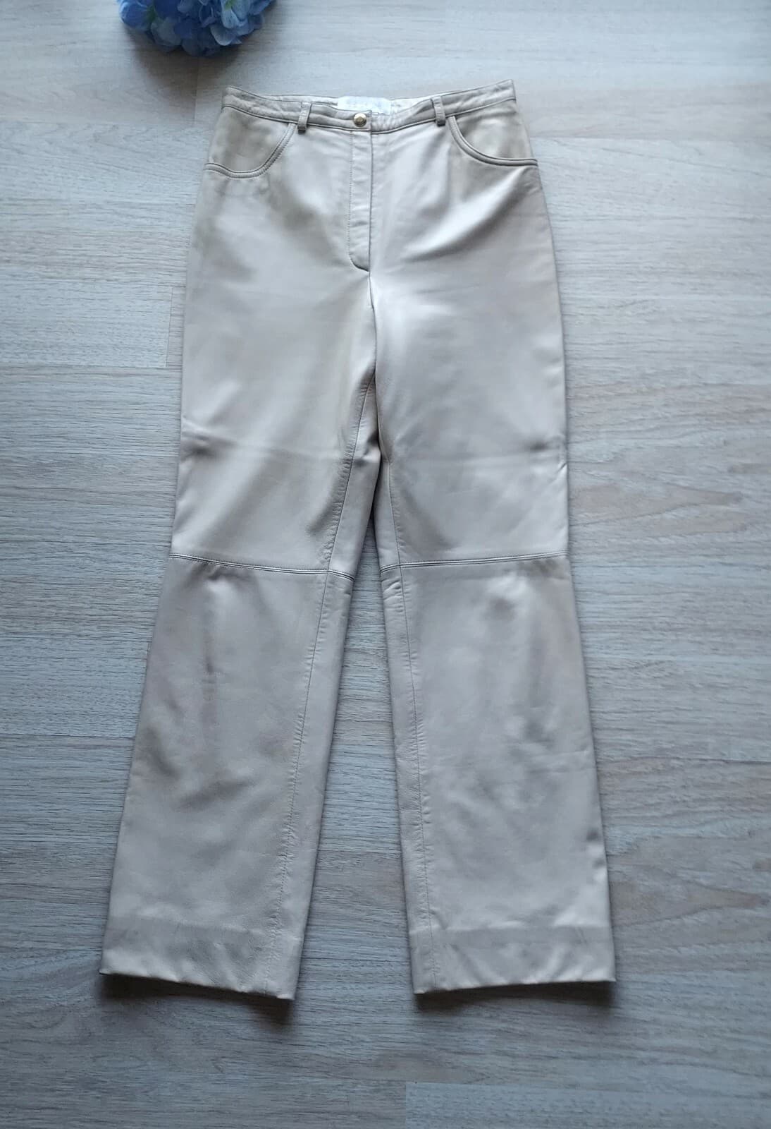 ESCADA 100% Lambskin Leather Pants Straight Leg Zip Lined Tan Women Sz.36 - Thumbnail 3