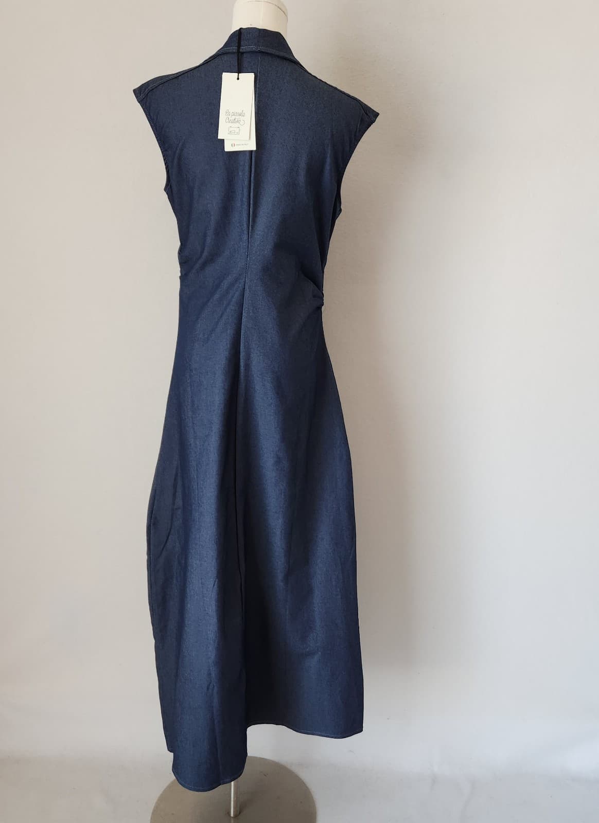 NWT La Piccola Creative Made in Italy Blue Denim Maxi Dress Ruch Sleeveless Sz.M - Thumbnail 4
