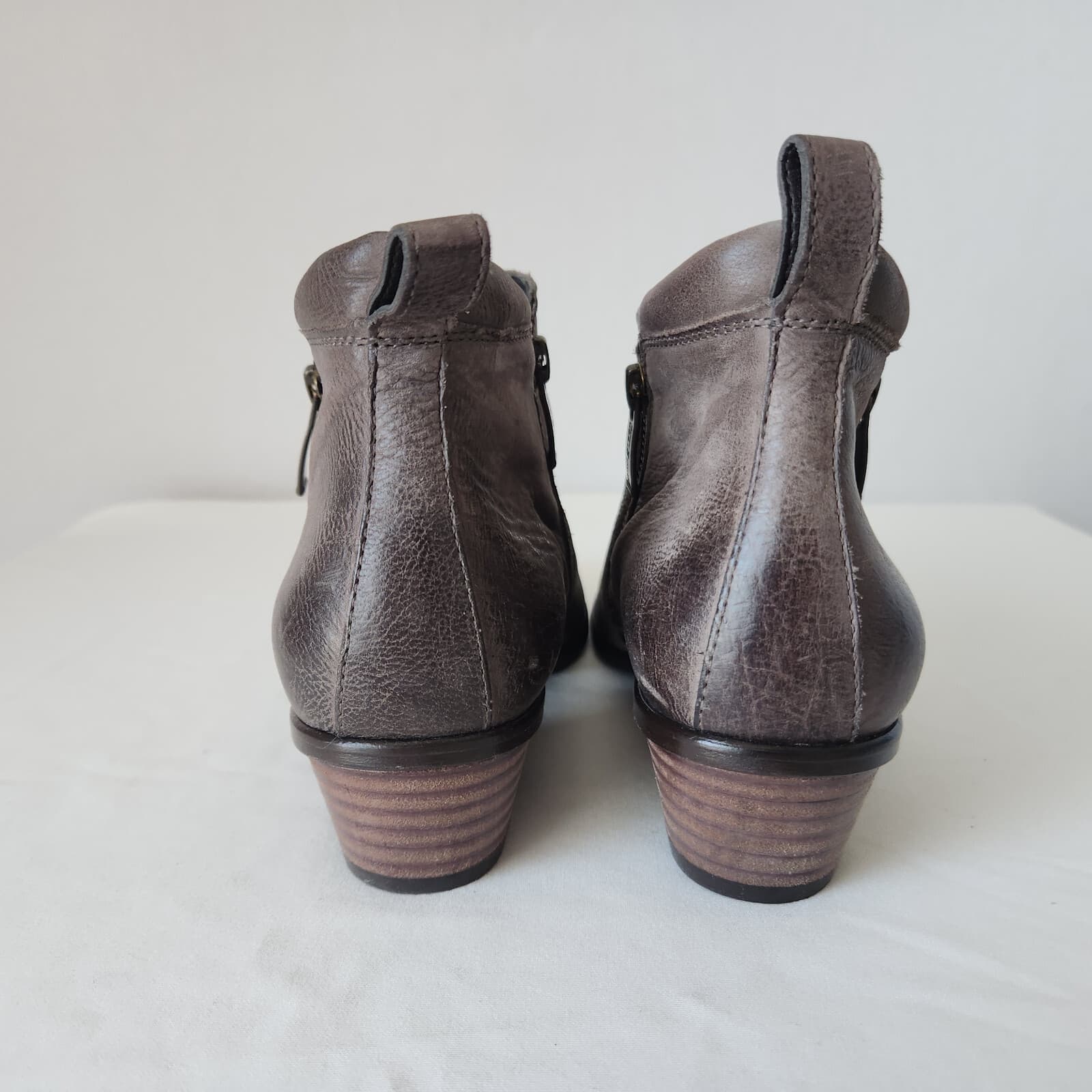 Paul Green Munchen Austria Jillian Leather Dual Zipper Ankle Boots Brown US8.5 - Thumbnail 7
