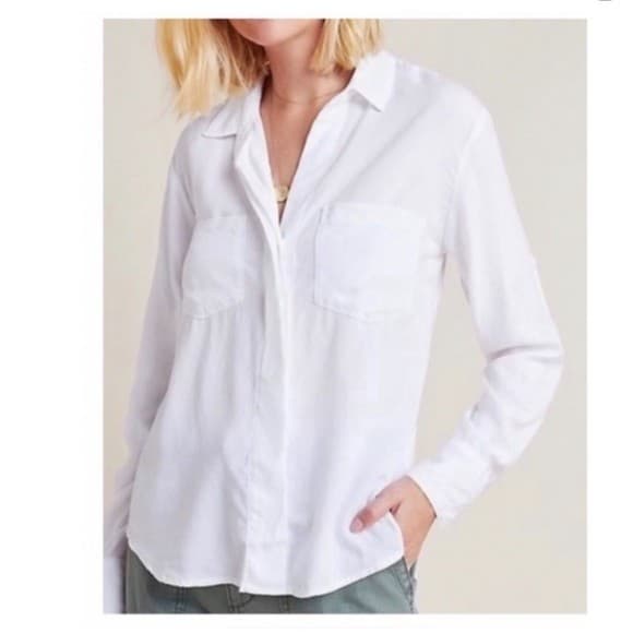 Cloth & Stone Classic Button-Down Shirt Pocket Long Sleeve White Tencel Sz.M - Thumbnail 2