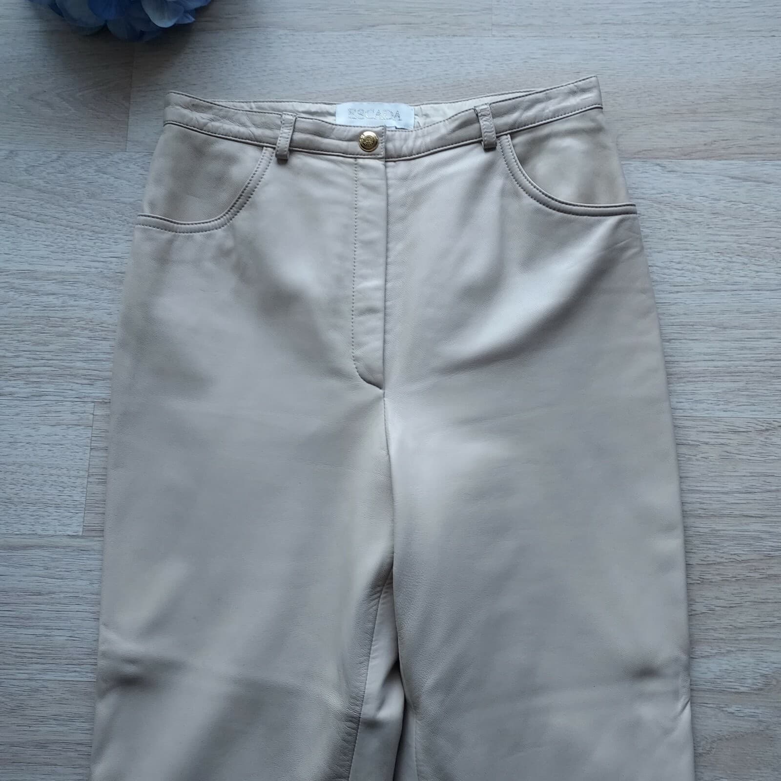 ESCADA 100% Lambskin Leather Pants Straight Leg Zip Lined Tan Women Sz.36 - Thumbnail 4