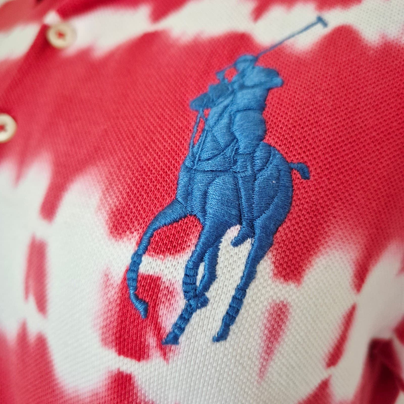 Ralph Lauren Sport Big Pony Tie Dye Batik Cotton Polo Shirt Short Sleeve Women M - Thumbnail 4