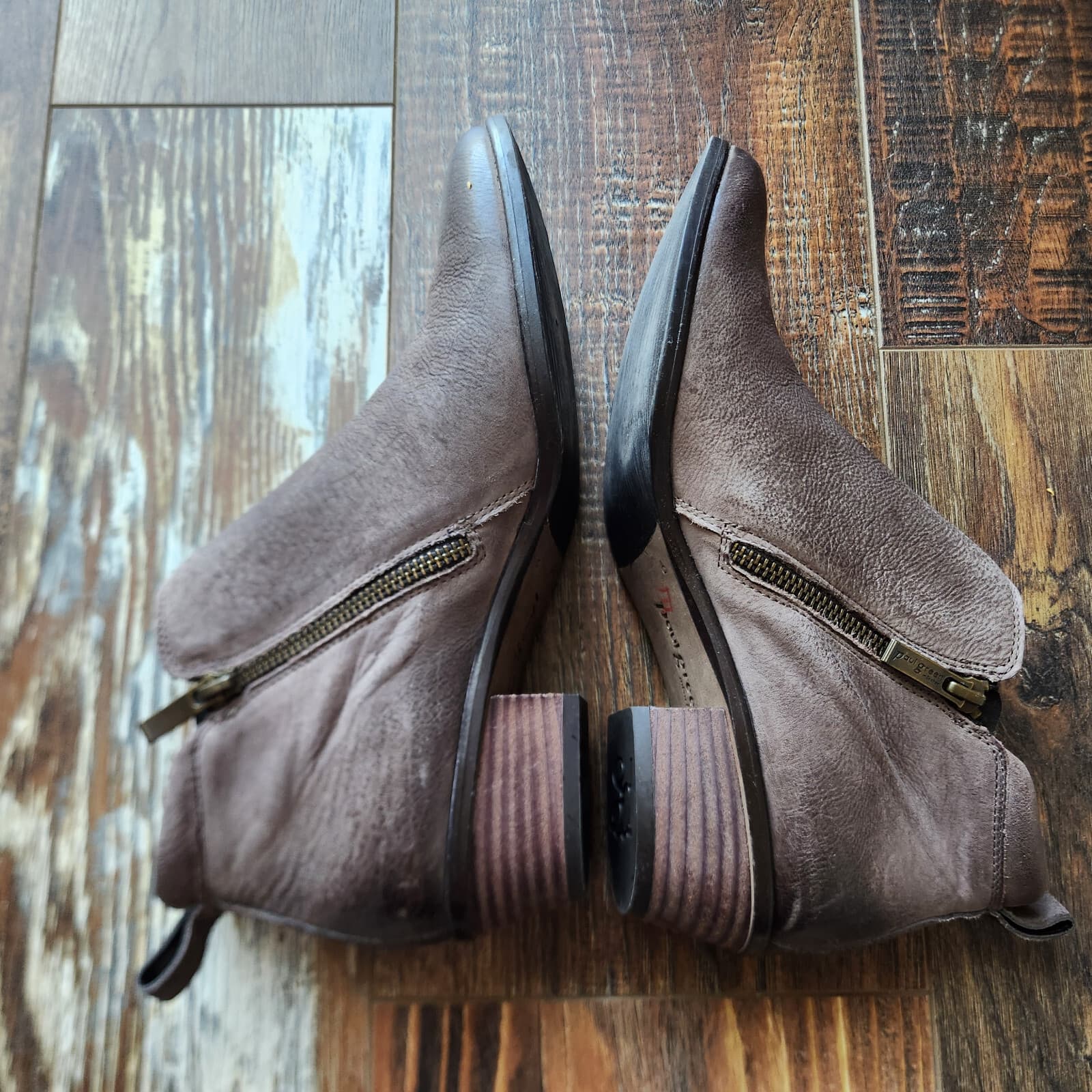 Paul Green Munchen Austria Jillian Leather Dual Zipper Ankle Boots Brown US8.5 - Thumbnail 6