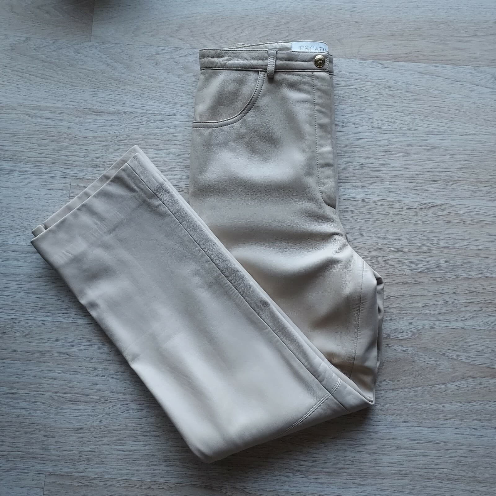 ESCADA 100% Lambskin Leather Pants Straight Leg Zip Lined Tan Women Sz.36 - Thumbnail 2