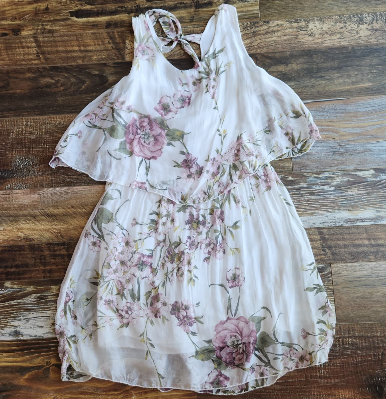 NWT Tempo Paris XL Floral Silk Blend Chiffon Layered Mini Dress Sleeveless White - Thumbnail 5
