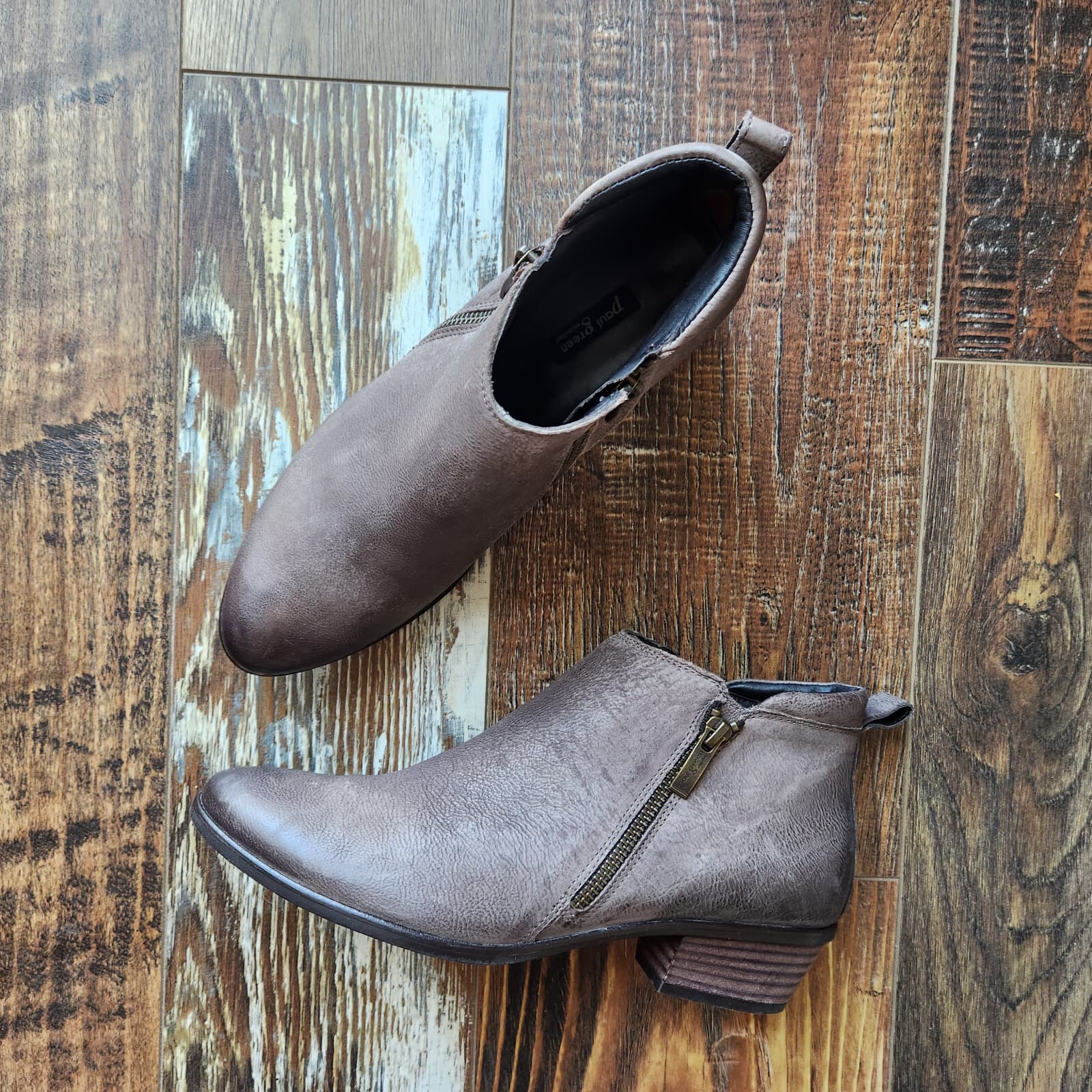 Paul Green Munchen Austria Jillian Leather Dual Zipper Ankle Boots Brown US8.5 - Thumbnail 4
