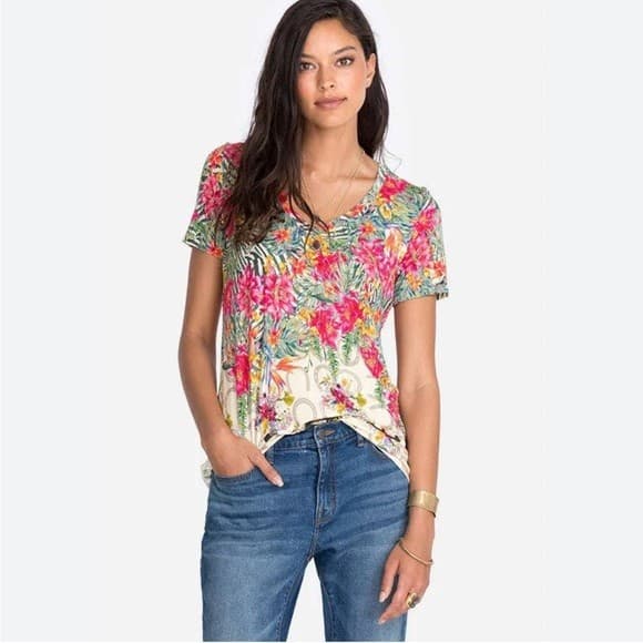 Johnny Was Seabiscuit Floral Horse T-Shirt Short Sleeve Jersey Bamboo Women's XS - Thumbnail 2
