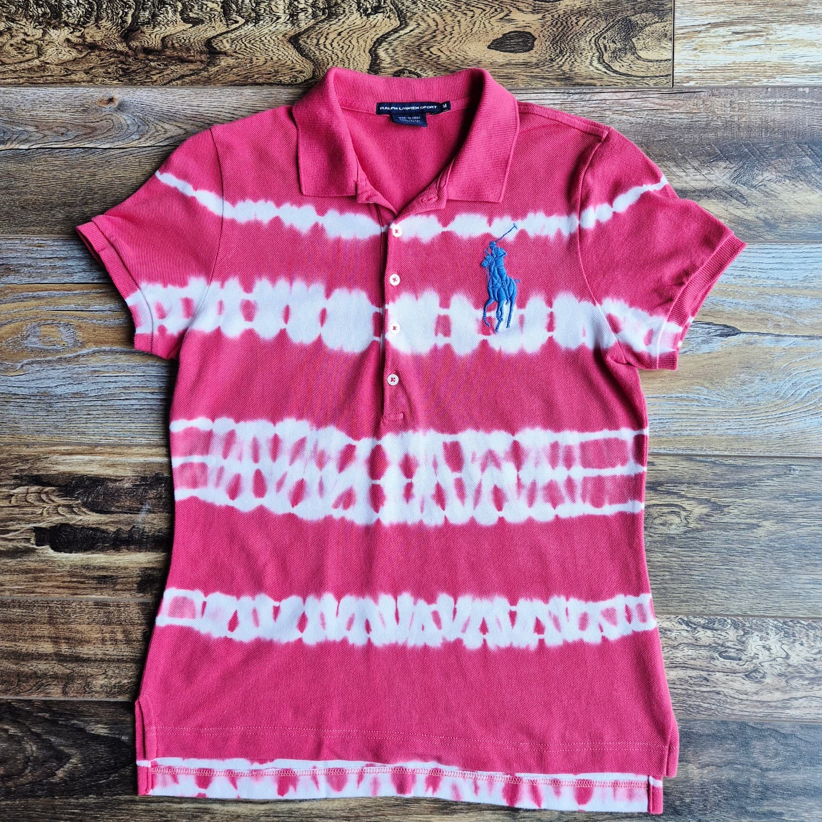 Ralph Lauren Sport Big Pony Tie Dye Batik Cotton Polo Shirt Short Sleeve Women M - Thumbnail 3