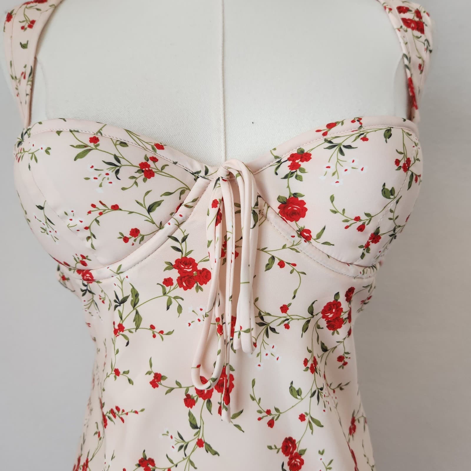 NWT RUMORED Loverboy Roses Sweetheart Romantic Mini Dress Built-In Bra Pink XS - Thumbnail 3
