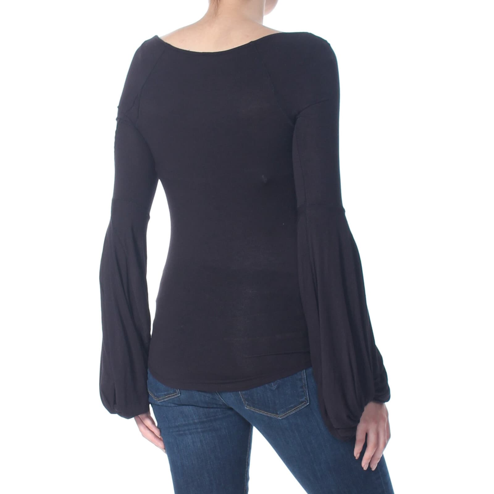 FREE PEOPLE To The Tropics Twist Long Sleeve Top Scoop Neck Stretch Black Sz.M - Thumbnail 8