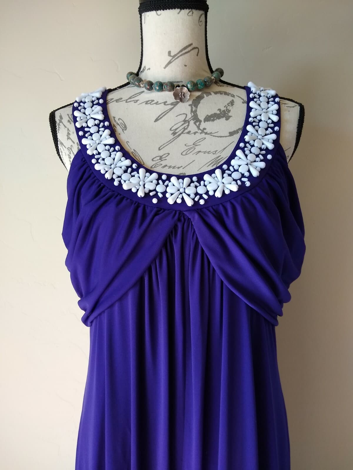 Soft Surroundings NWT Maxi Knit Dress Sleeveless Beads Embellished Purple Sz.PL - Thumbnail 3
