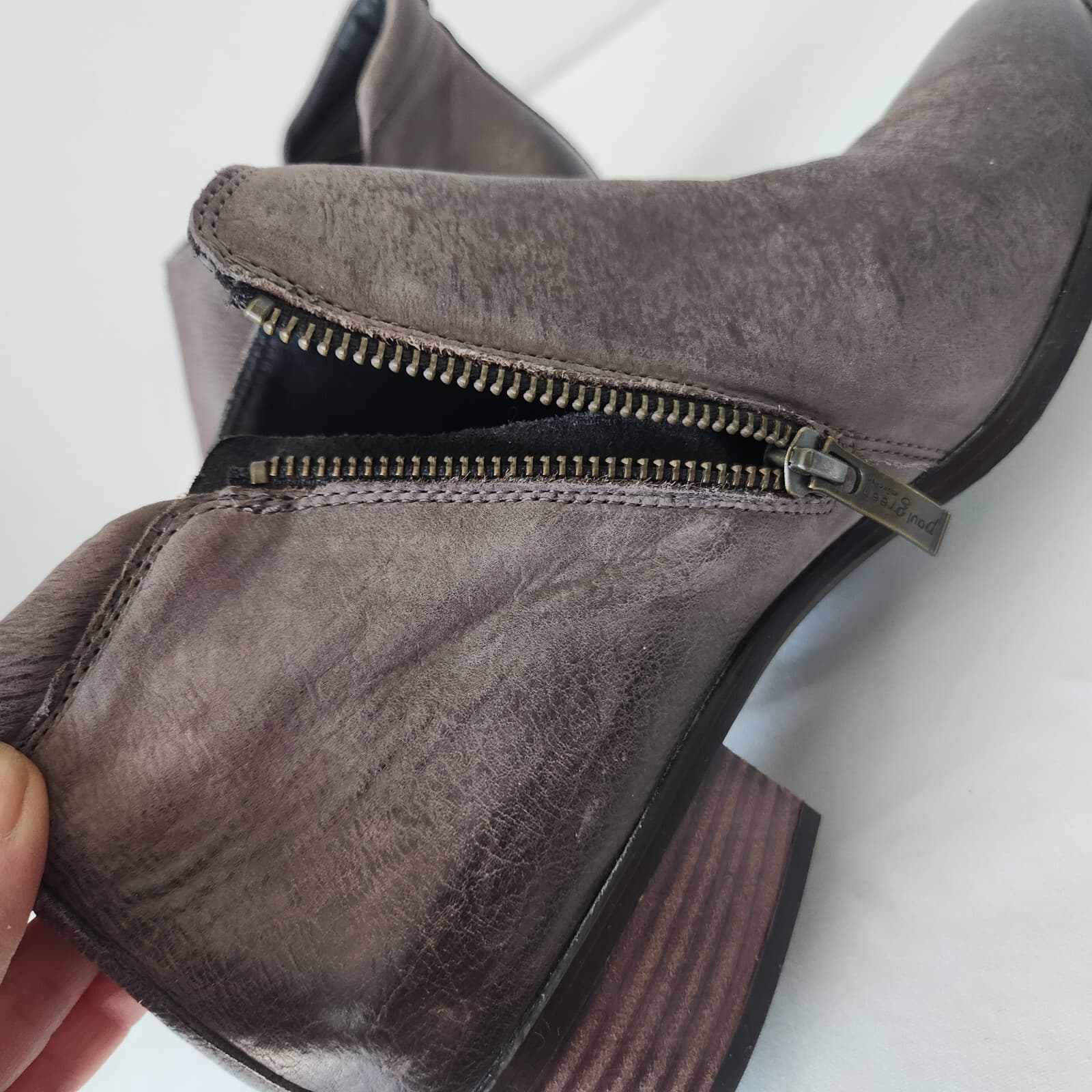 Paul Green Munchen Austria Jillian Leather Dual Zipper Ankle Boots Brown US8.5 - Thumbnail 10
