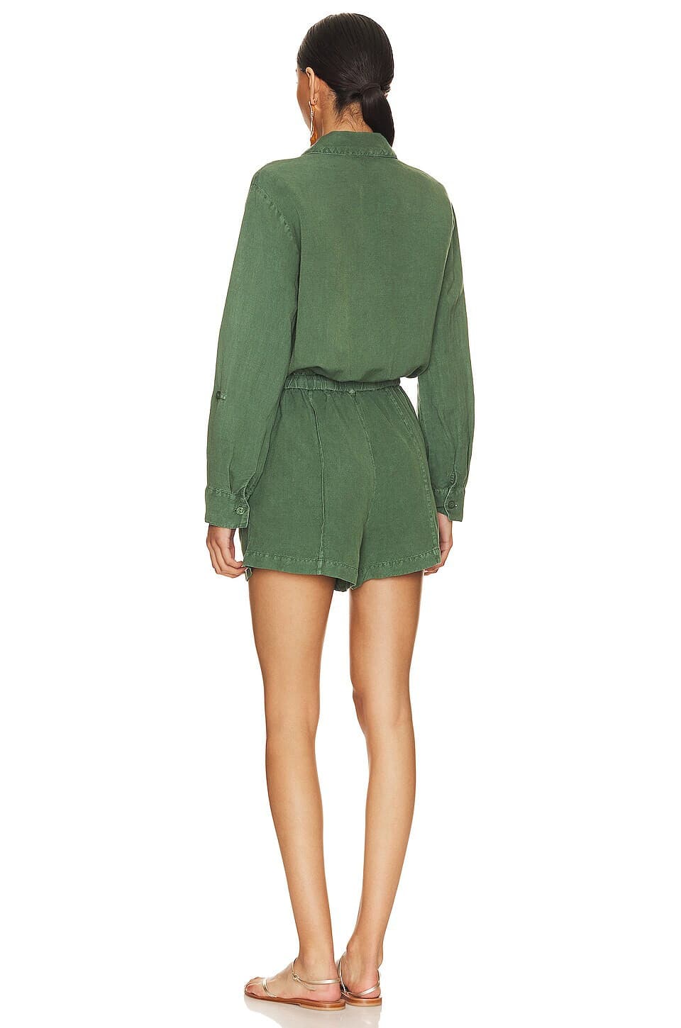 NWT YFB Young Fabulous & Broke Lake Side Romper Long Sleeve Linen Blend Green S - Thumbnail 5