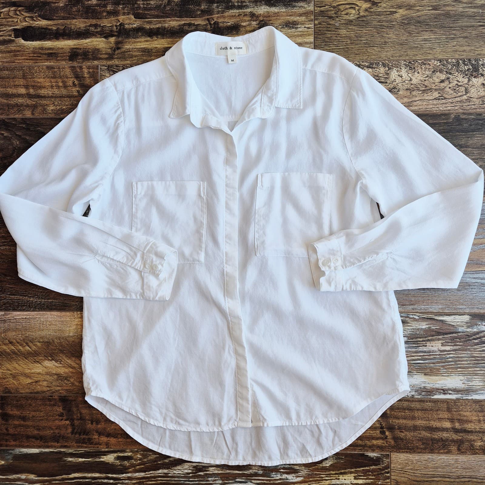Cloth & Stone Classic Button-Down Shirt Pocket Long Sleeve White Tencel Sz.M - Thumbnail 4