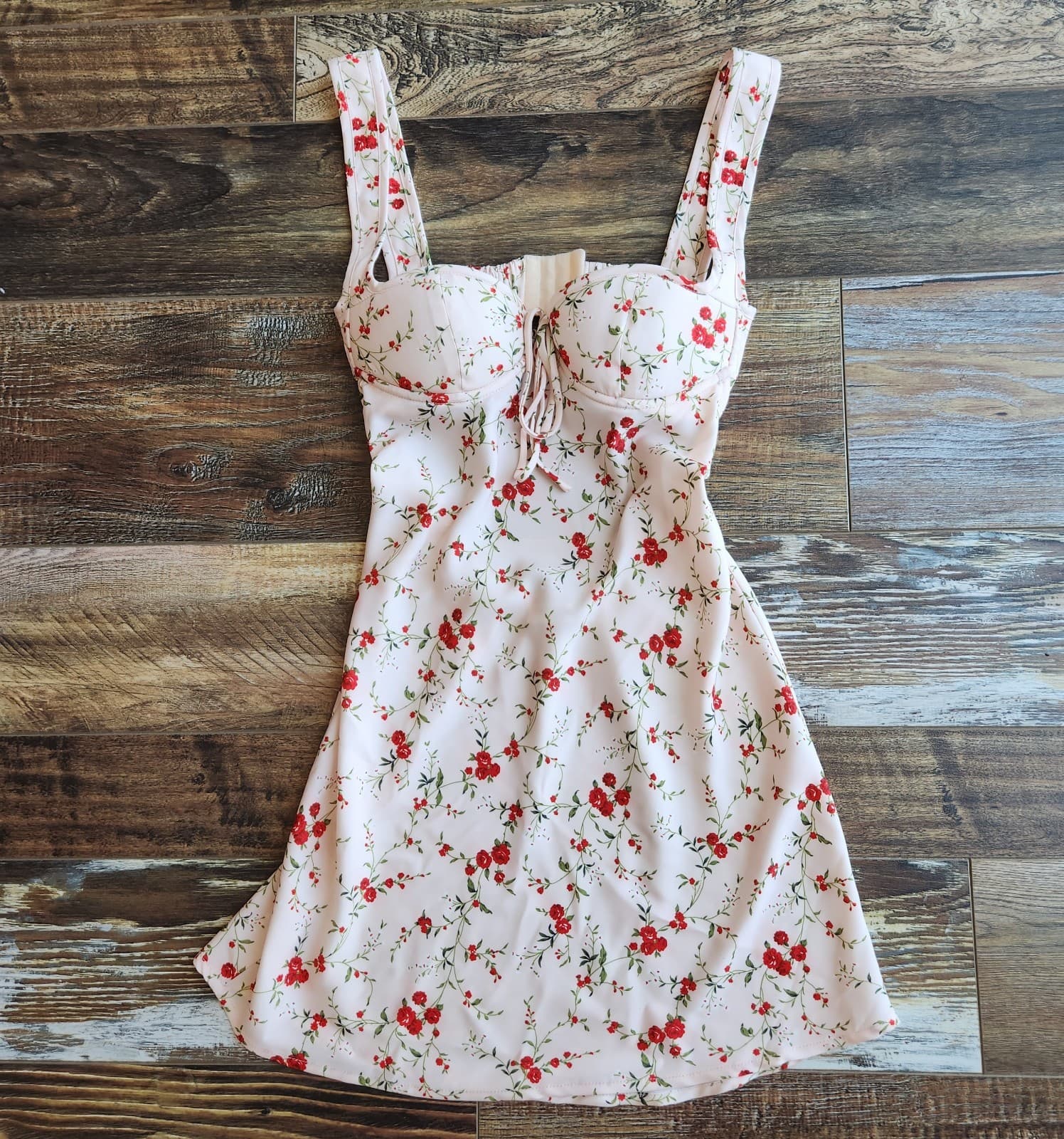 NWT RUMORED Loverboy Roses Sweetheart Romantic Mini Dress Built-In Bra Pink XS - Thumbnail 8