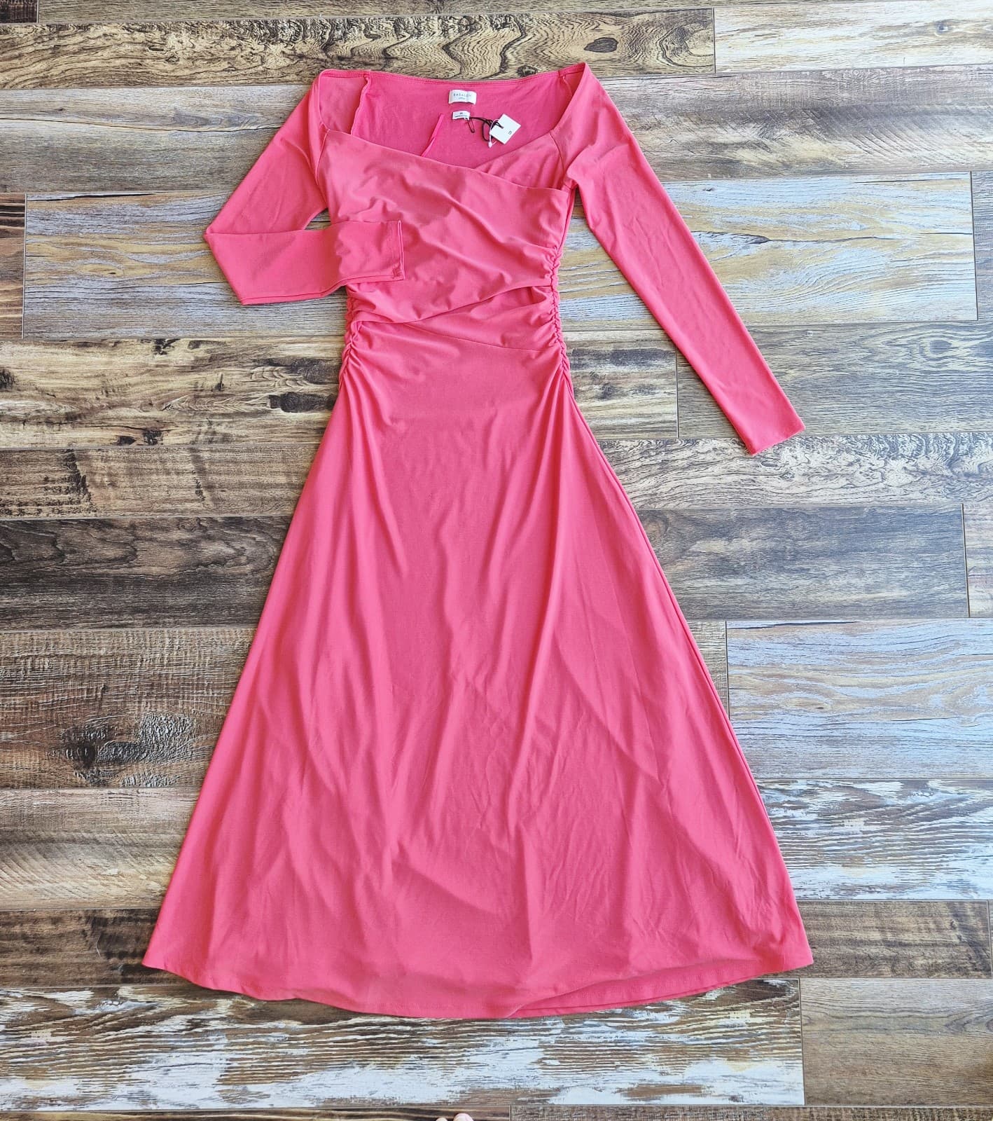 NWoT Babaton Aritzia Title Drapey Jersey Off-Shoulder Dress Long Sleeve Red XS - Thumbnail 3