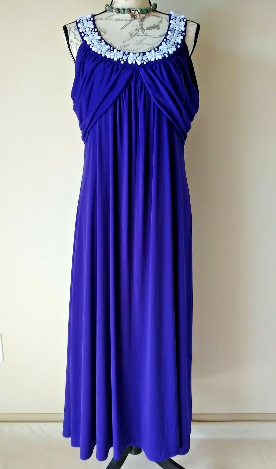 Soft Surroundings NWT Maxi Knit Dress Sleeveless Beads Embellished Purple Sz.PL - Thumbnail 2