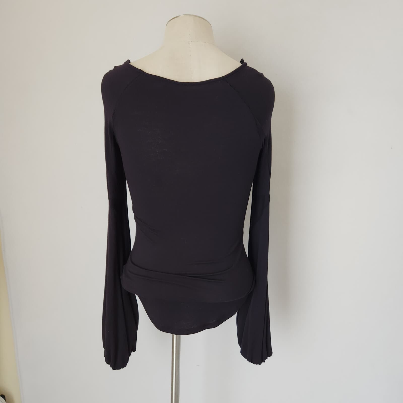 FREE PEOPLE To The Tropics Twist Long Sleeve Top Scoop Neck Stretch Black Sz.M - Thumbnail 9