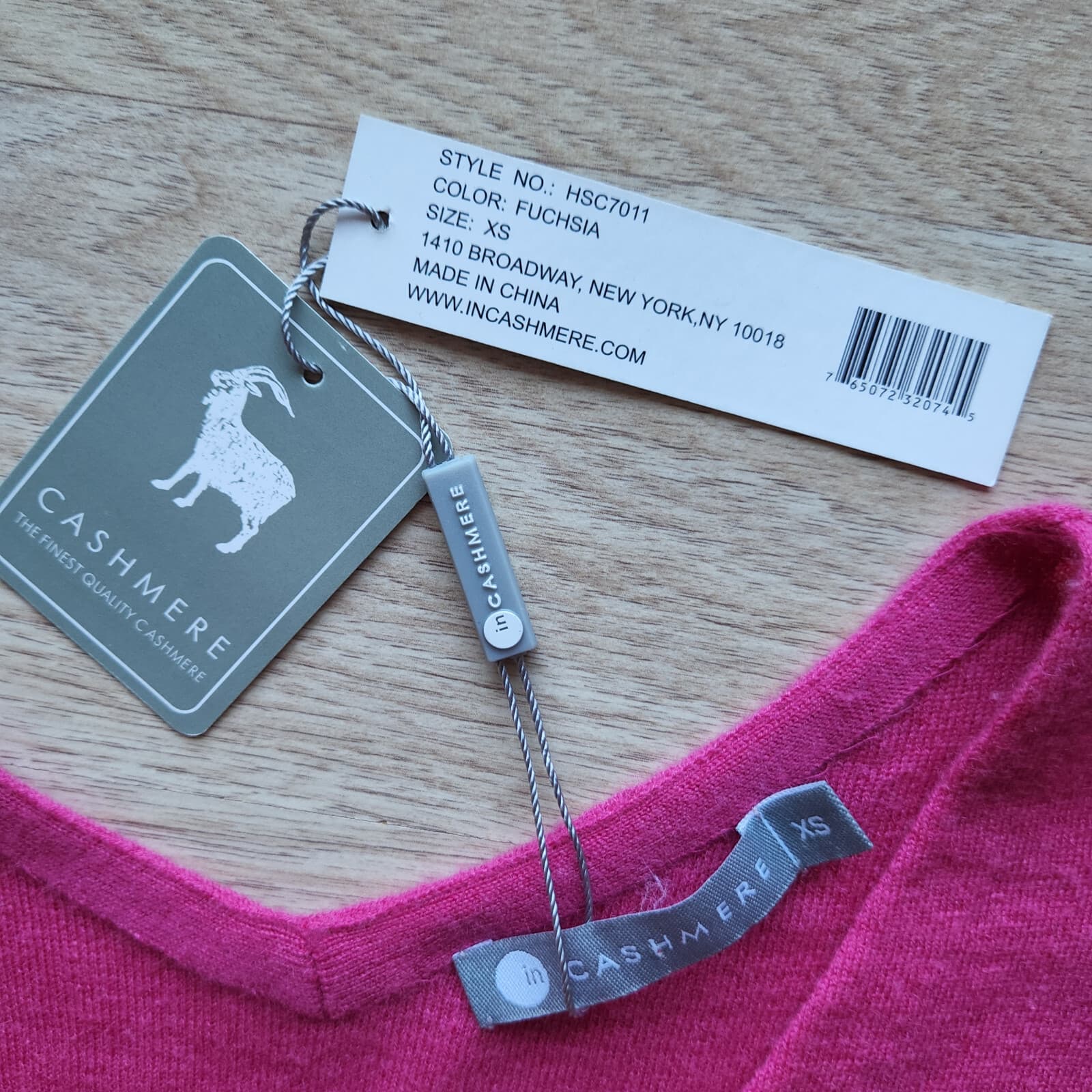 NWT In Cashmere Knit Top Drop Shoulder V-Neck Pink-Fuchsia 100%Cashmere Women XS - Thumbnail 6