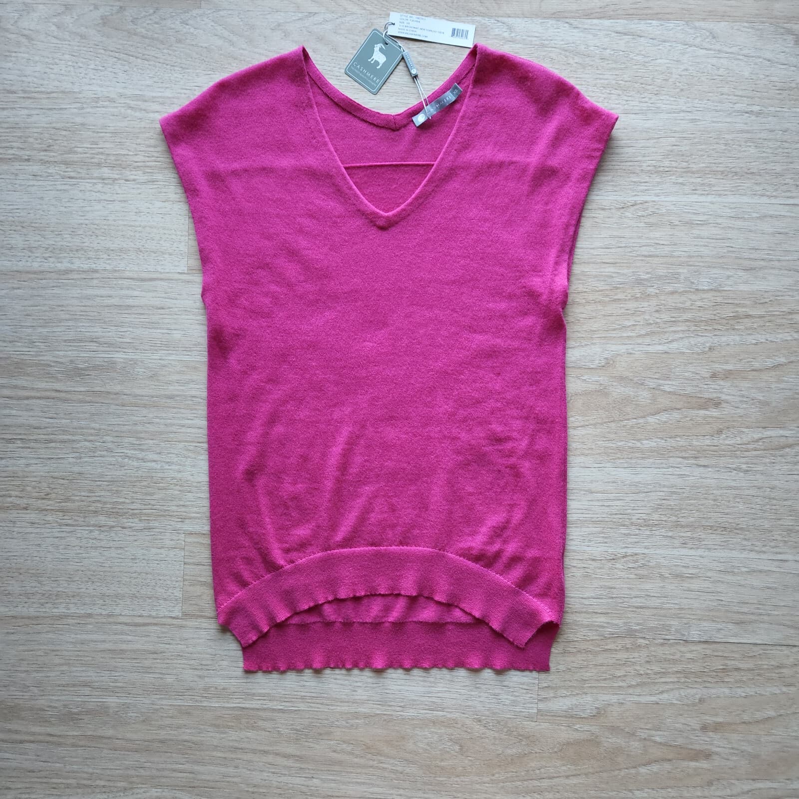 NWT In Cashmere Knit Top Drop Shoulder V-Neck Pink-Fuchsia 100%Cashmere Women XS - Thumbnail 5