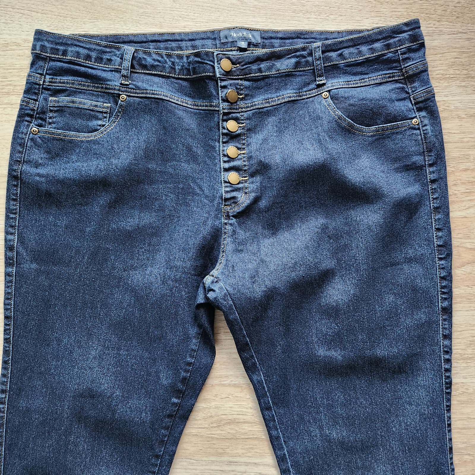 ModCloth Skinny Cropped Jean Buttonfly Stretch High Rise Blue Plus Size 28 (46") - Thumbnail 2