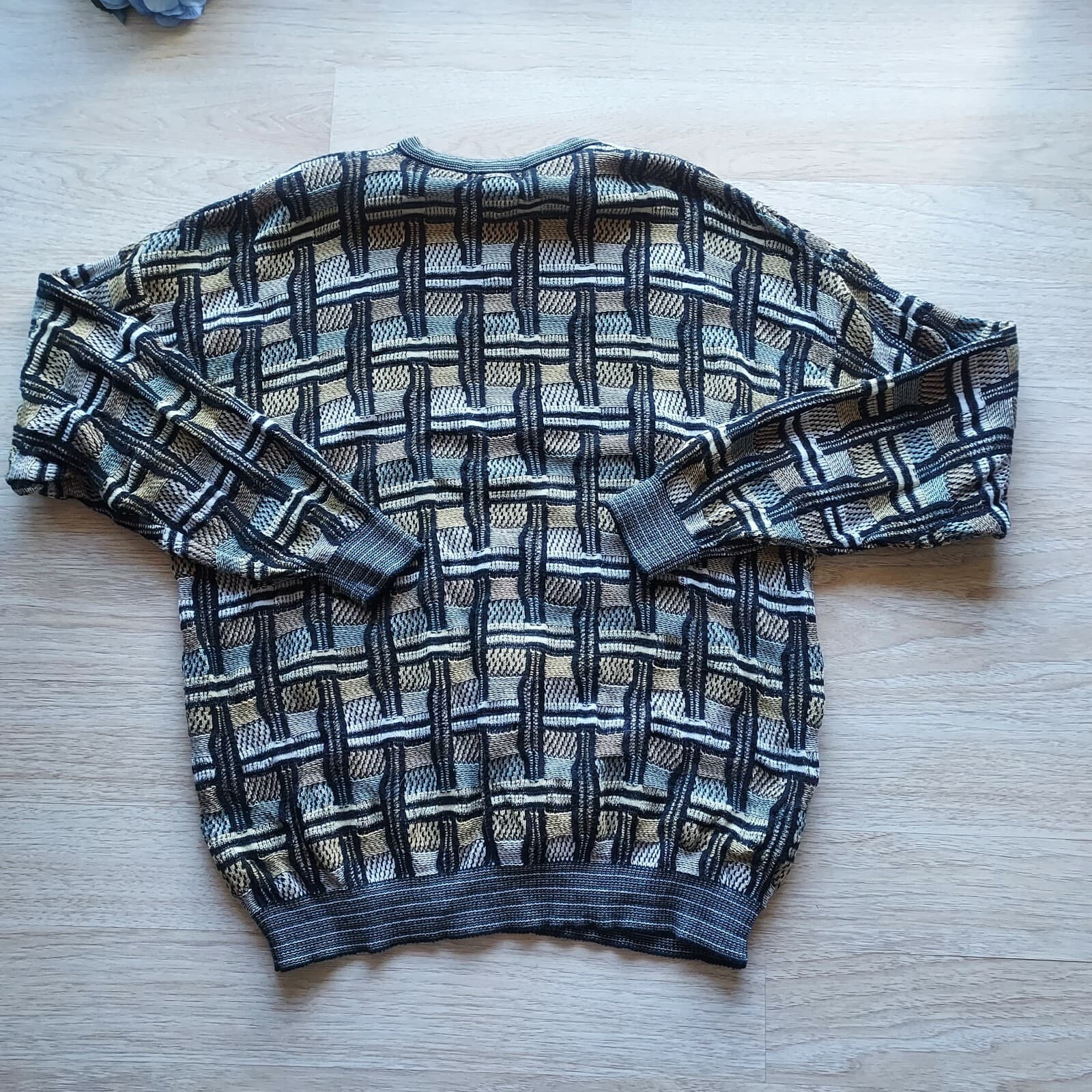 TOSANI Made in Canada Sweater V-Neck Coogi Style Cosby Multicolor Cotton Men L - Thumbnail 3