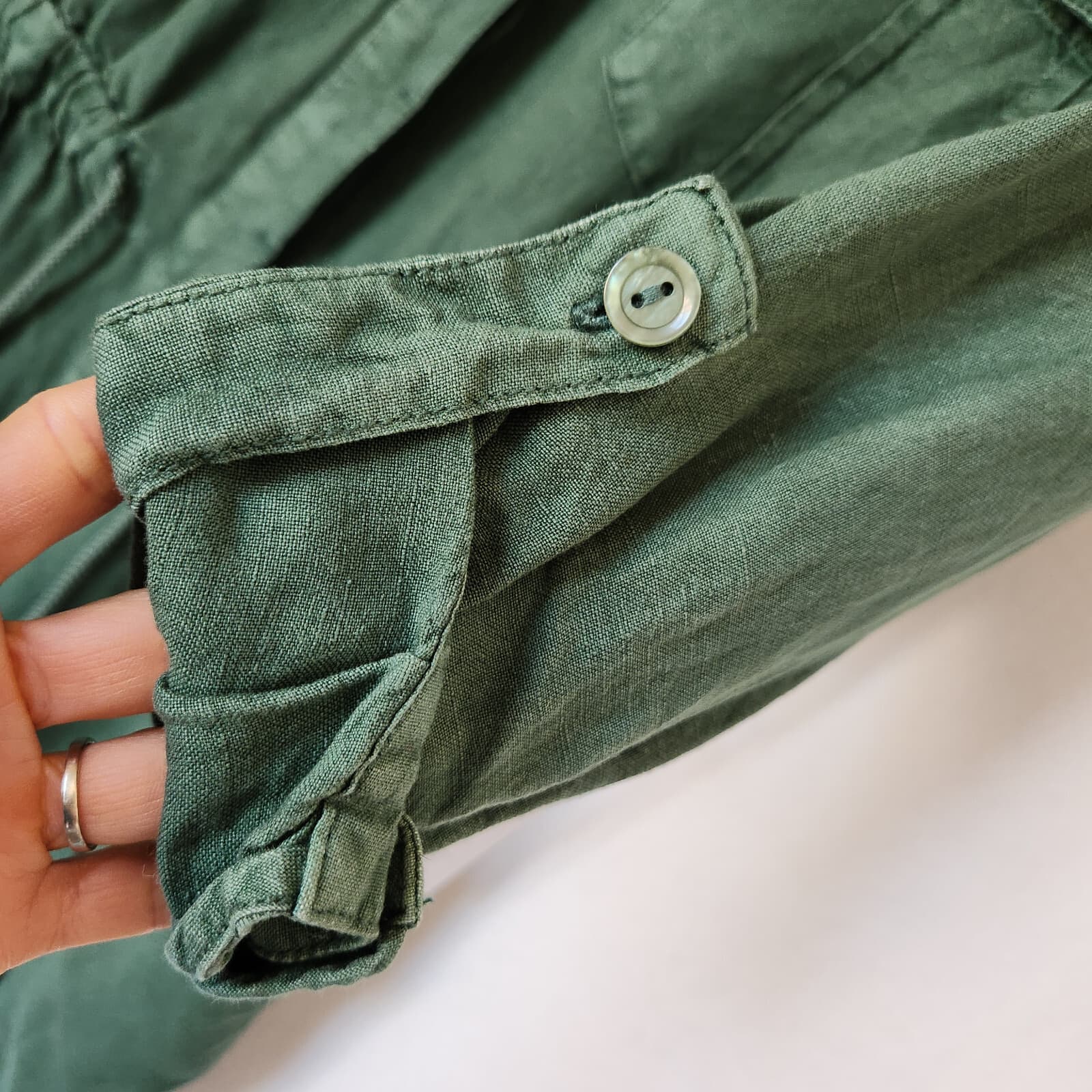 NWT YFB Young Fabulous & Broke Lake Side Romper Long Sleeve Linen Blend Green S - Thumbnail 7