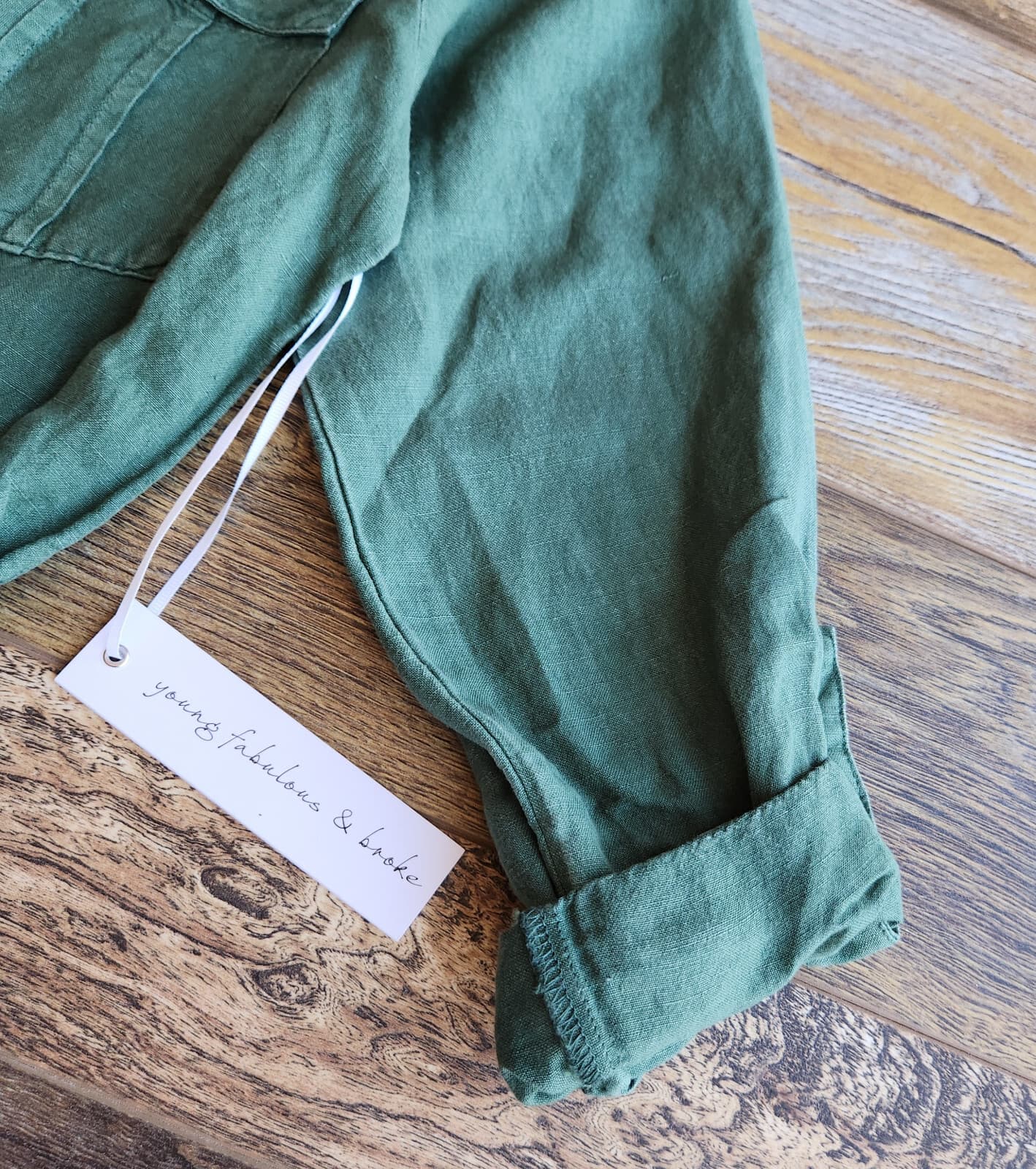 NWT YFB Young Fabulous & Broke Lake Side Romper Long Sleeve Linen Blend Green S - Thumbnail 9