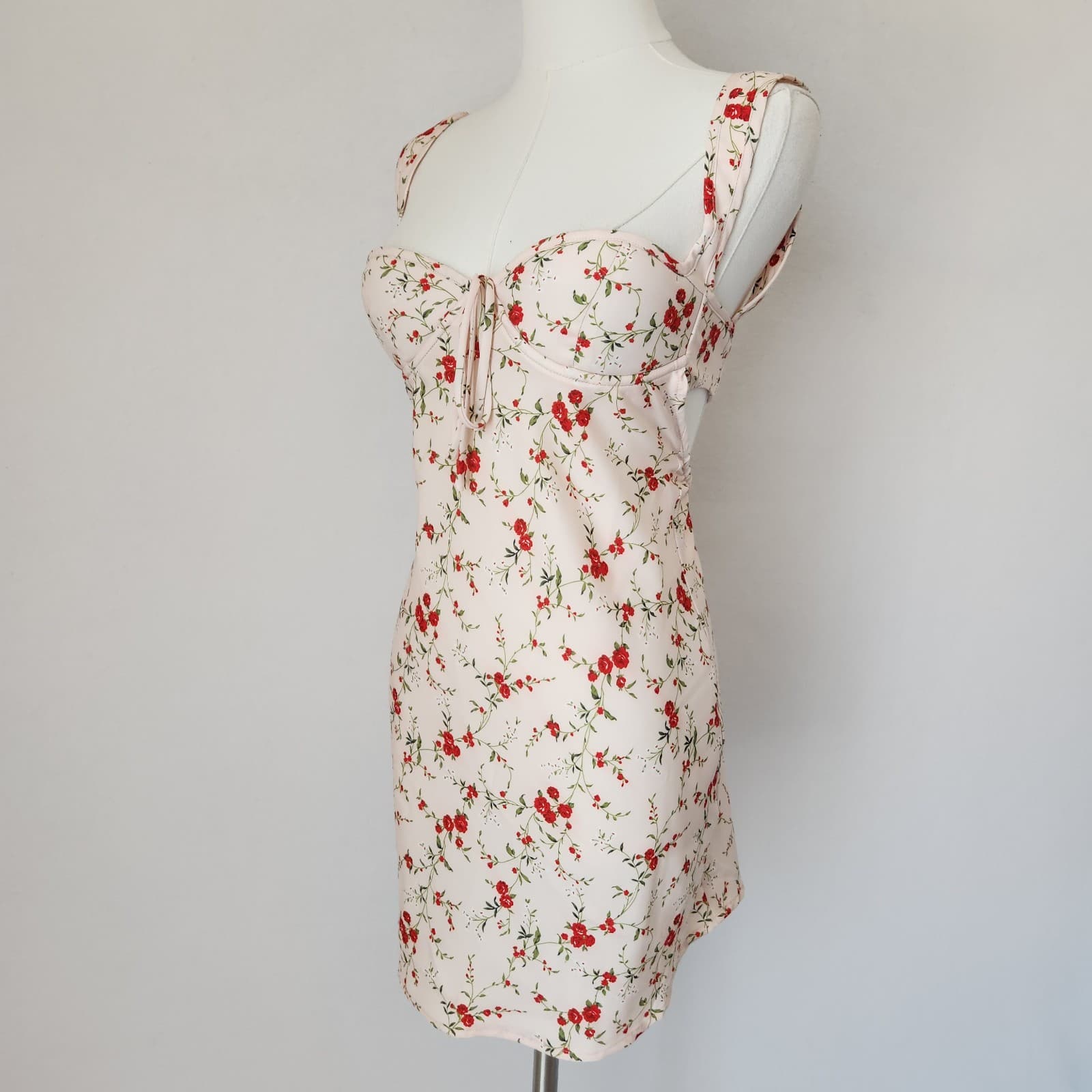 NWT RUMORED Loverboy Roses Sweetheart Romantic Mini Dress Built-In Bra Pink XS - Thumbnail 4