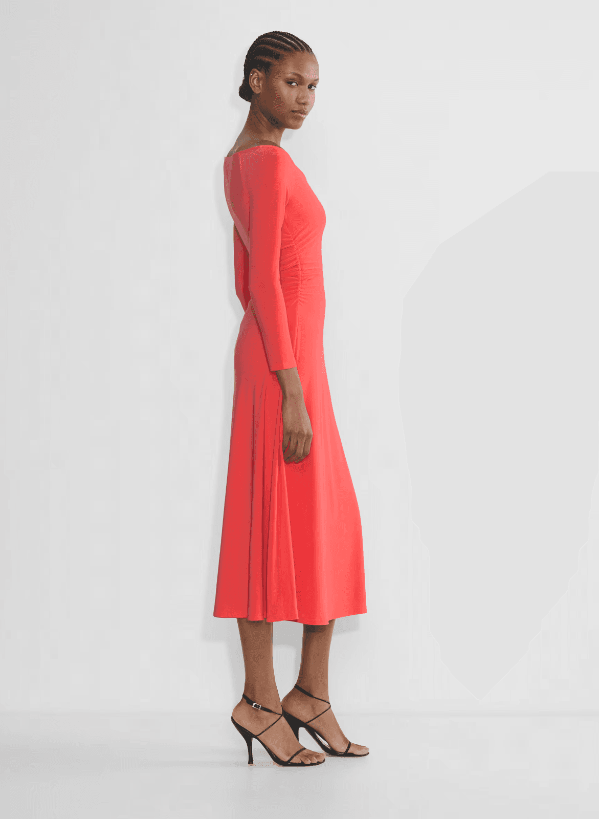 NWoT Babaton Aritzia Title Drapey Jersey Off-Shoulder Dress Long Sleeve Red XS - Thumbnail 4