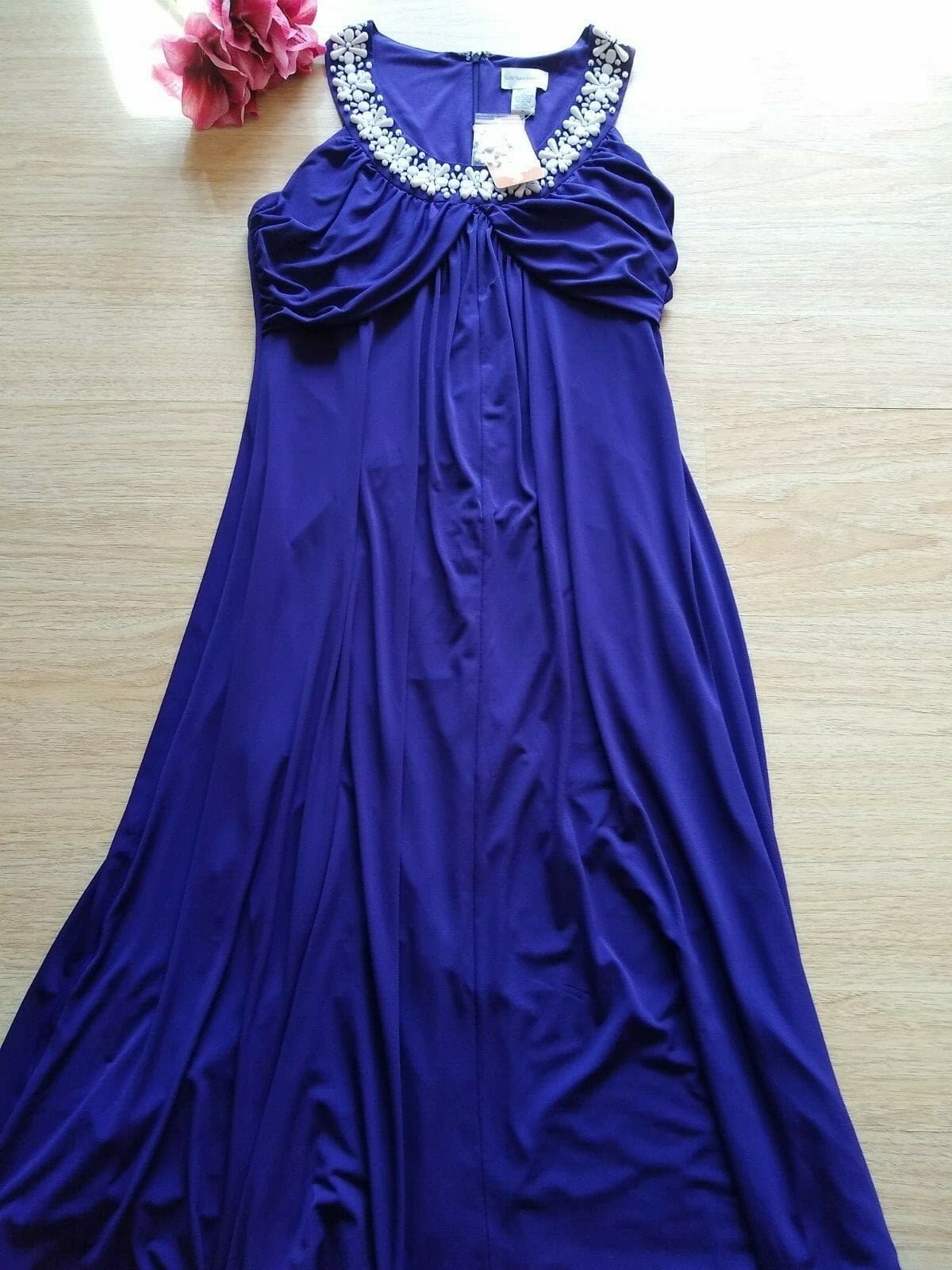 Soft Surroundings NWT Maxi Knit Dress Sleeveless Beads Embellished Purple Sz.PL - Thumbnail 7