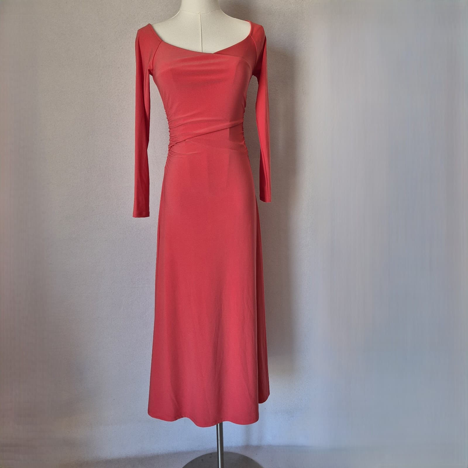 NWoT Babaton Aritzia Title Drapey Jersey Off-Shoulder Dress Long Sleeve Red XS - Thumbnail 7