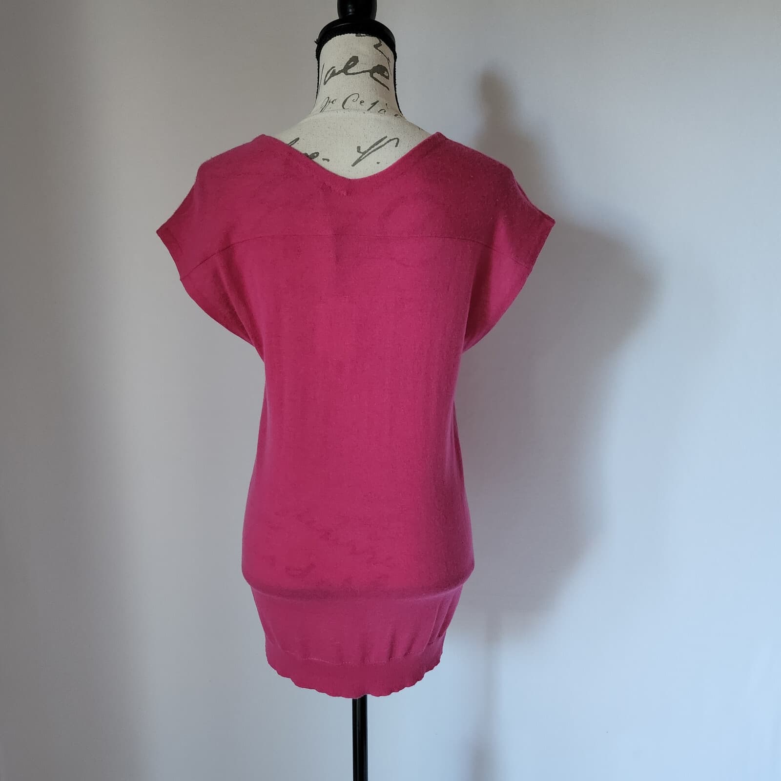 NWT In Cashmere Knit Top Drop Shoulder V-Neck Pink-Fuchsia 100%Cashmere Women XS - Thumbnail 4