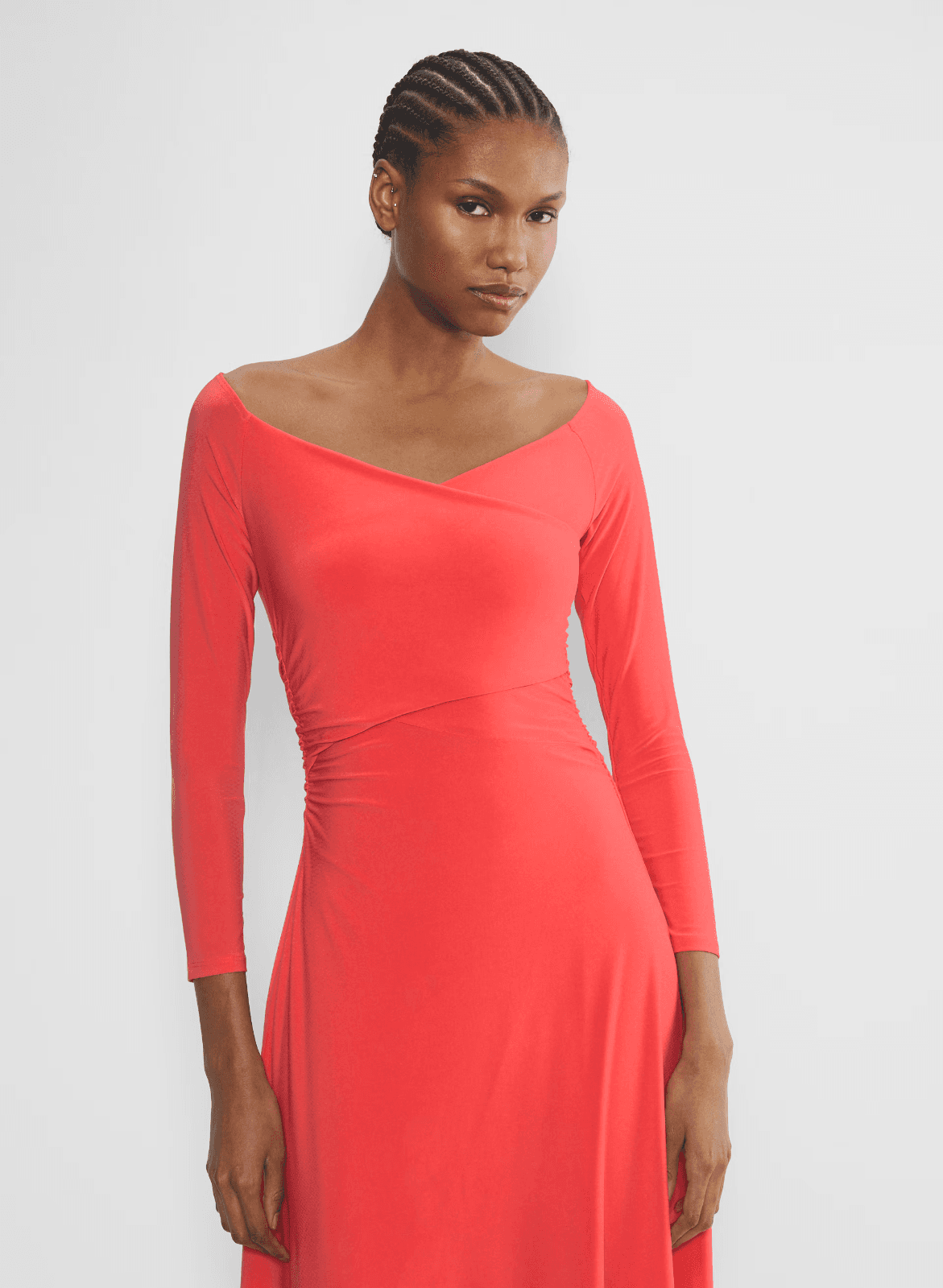 NWoT Babaton Aritzia Title Drapey Jersey Off-Shoulder Dress Long Sleeve Red XS - Thumbnail 6