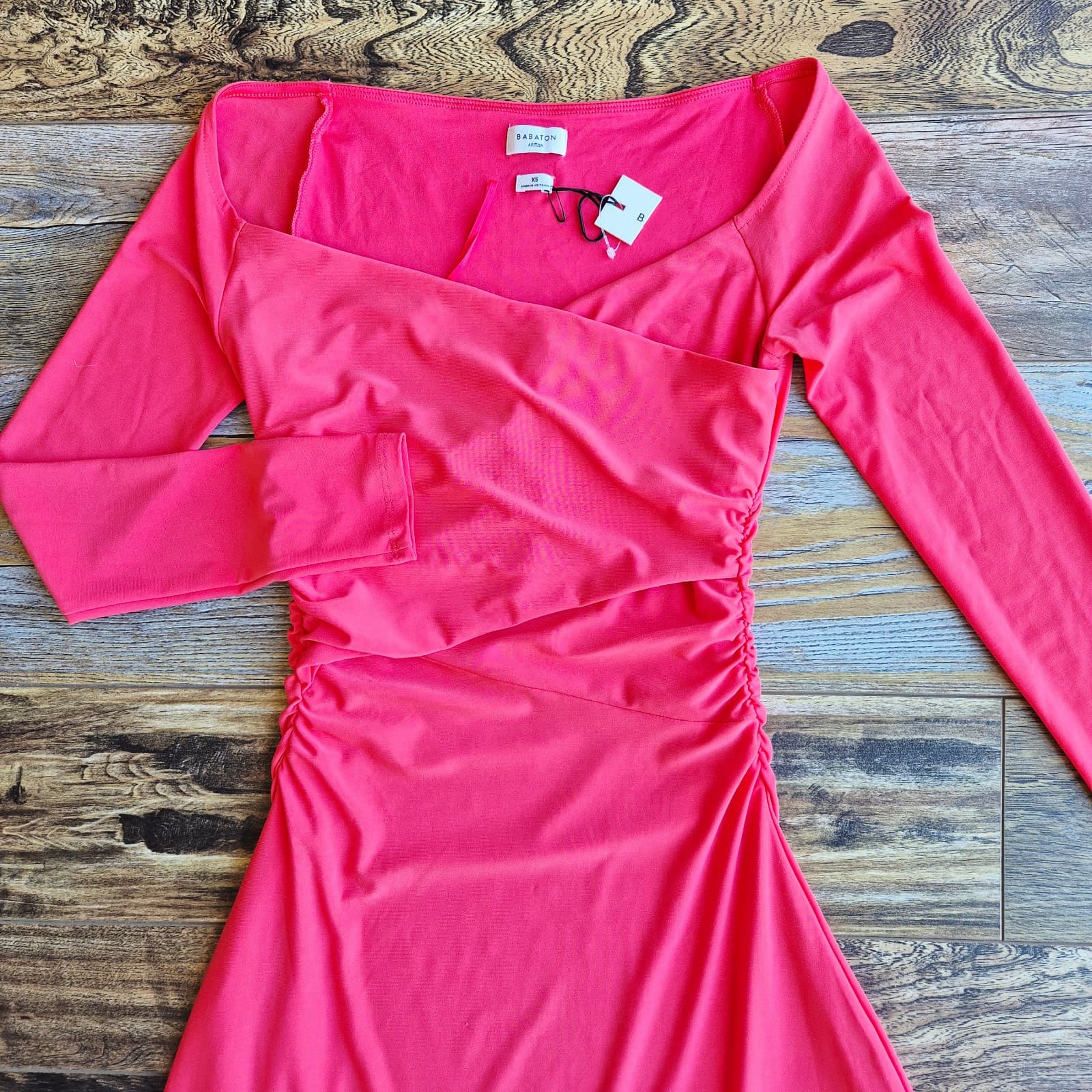 NWoT Babaton Aritzia Title Drapey Jersey Off-Shoulder Dress Long Sleeve Red XS - Thumbnail 10