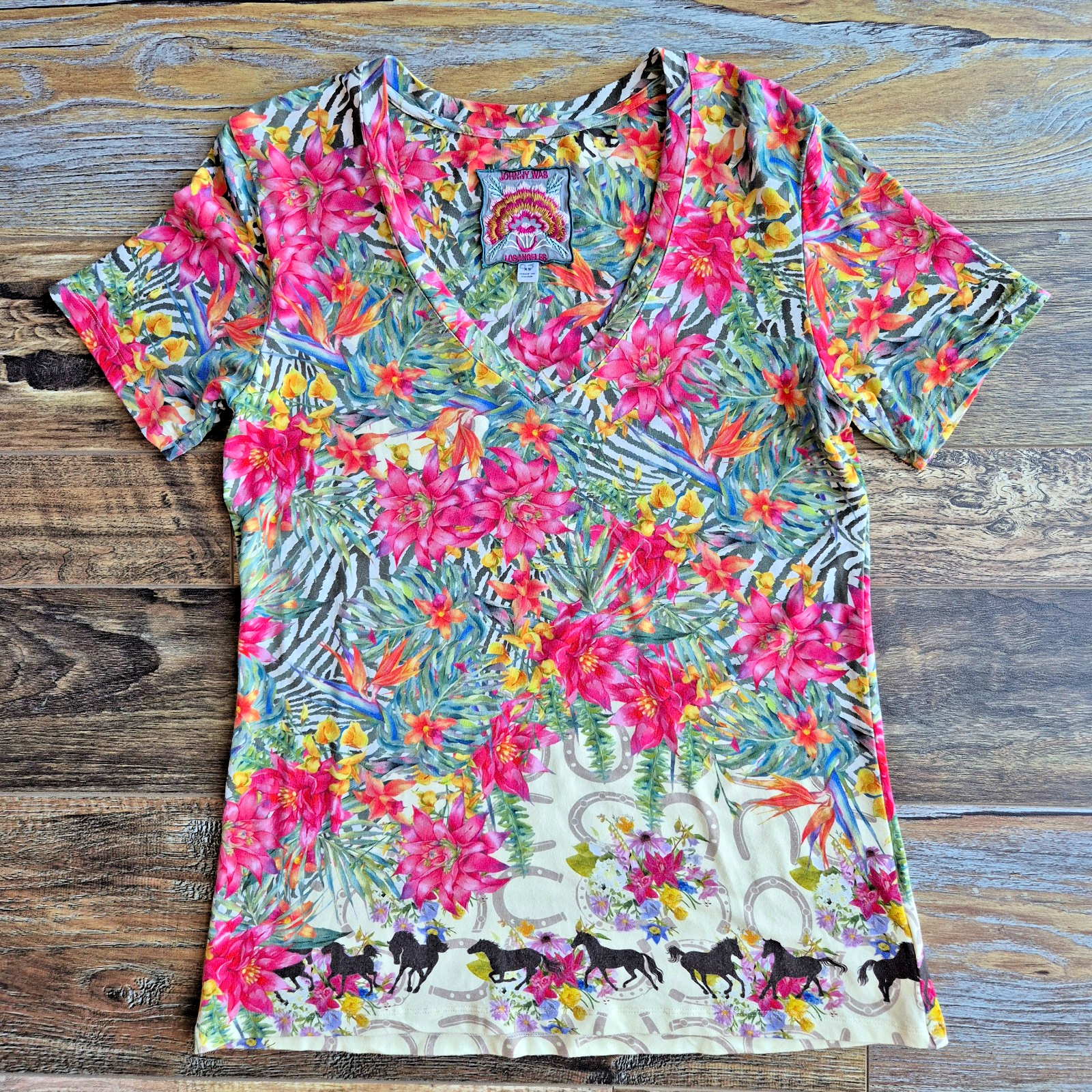 Johnny Was Seabiscuit Floral Horse T-Shirt Short Sleeve Jersey Bamboo Women's XS - Thumbnail 4