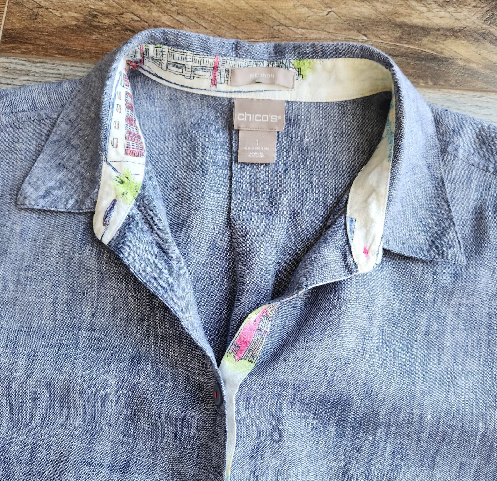 Chico's No Iron 100% Linen Button-Up Tunic Shirt 3/4 Sleeve Blue Size 1 (8/10) - Thumbnail 8