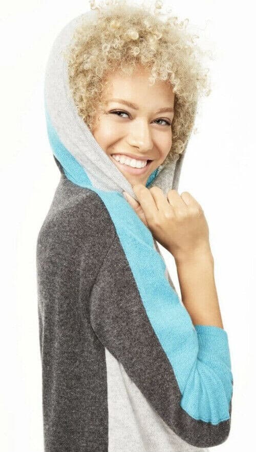Charter Club Luxury 100% Cashmere Hooded Sweater Women Sz.Large Color Block - Thumbnail 3