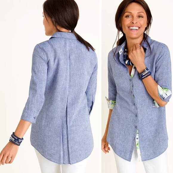 Chico's No Iron 100% Linen Button-Up Tunic Shirt 3/4 Sleeve Blue Size 1 (8/10) - Thumbnail 12