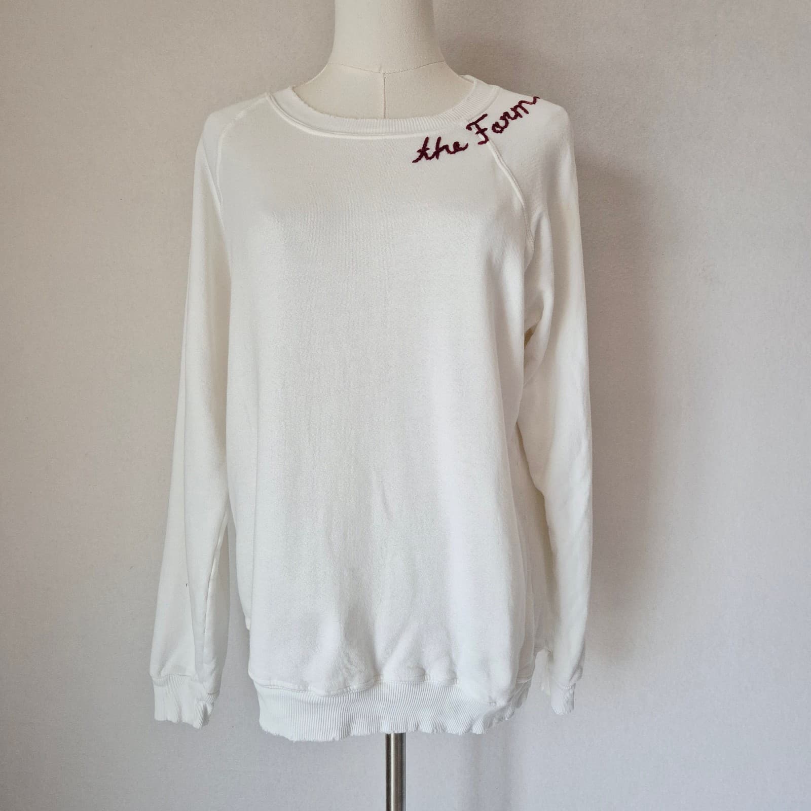 I Stole My Boyfried's Shirt The Farm Terry Distressed-Hem Sweatshirt White Sz.S - Thumbnail 2