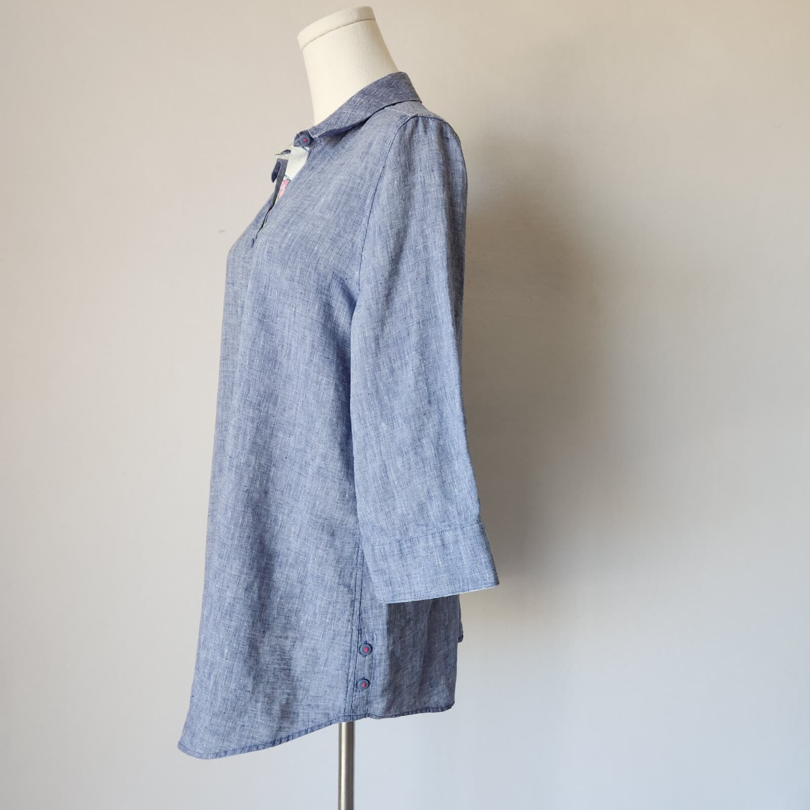 Chico's No Iron 100% Linen Button-Up Tunic Shirt 3/4 Sleeve Blue Size 1 (8/10) - Thumbnail 3